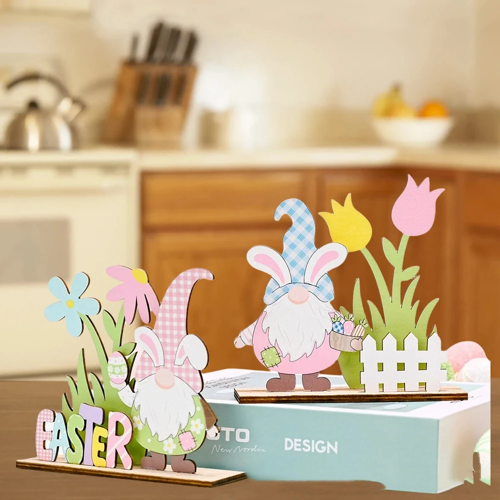 Original representative commercial visual for Best Wholesale Easter Wooden Crafts 3D Rabbit Table Ornaments for Easter Atmosphere Layout Holiday Party Decorations.