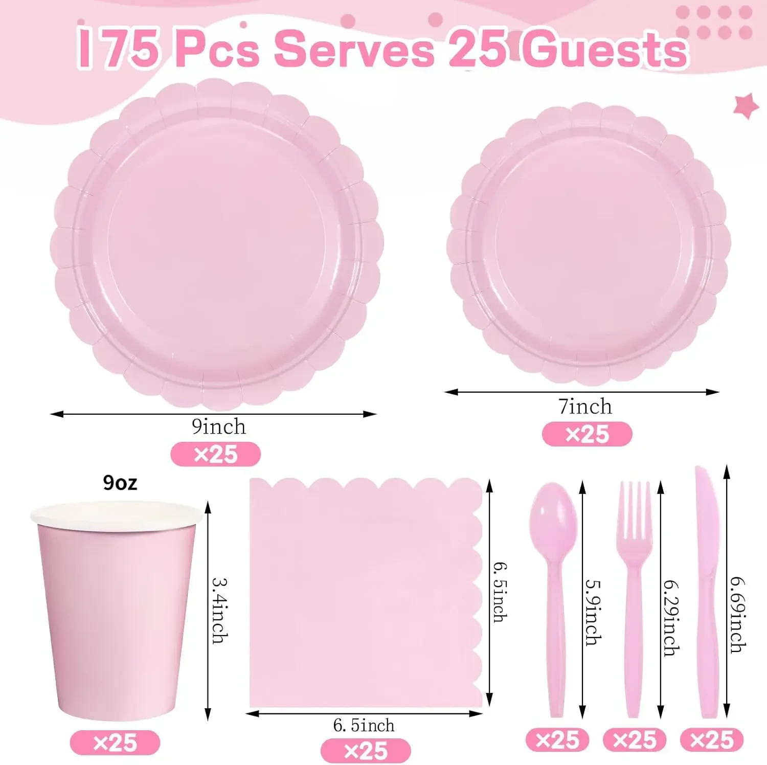 Original representative commercial visual for Pink Lace Disposable Party Tableware Set Solid Color Napkins Paper Cups Plates for Graduation Christmas Easter Decorations.