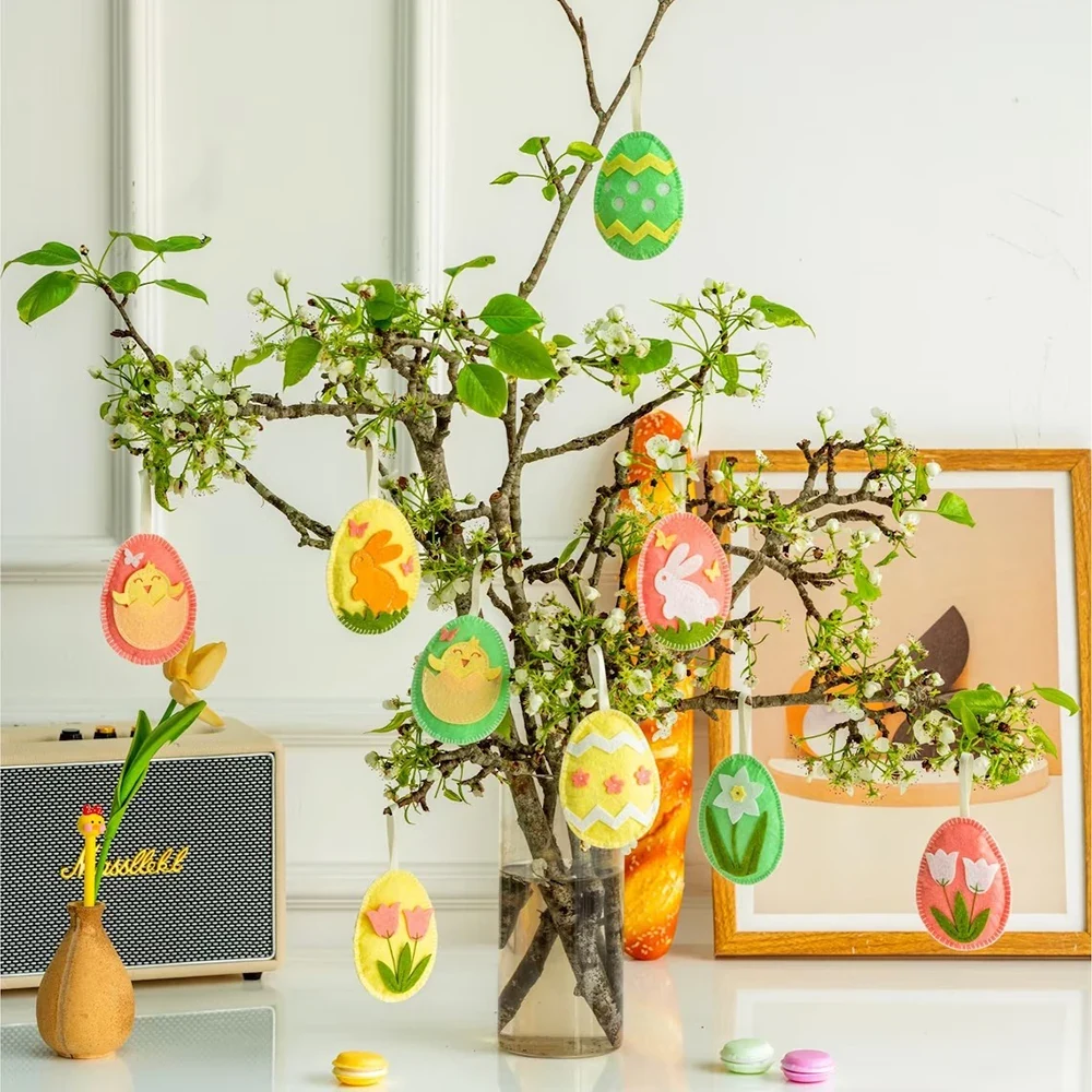 Original representative commercial visual for Vibrant Easter Egg Felt Ornaments for Home and Party Decoration.