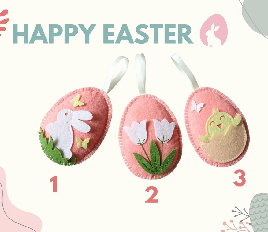 Original representative commercial visual for Vibrant Easter Egg Felt Ornaments for Home and Party Decoration.