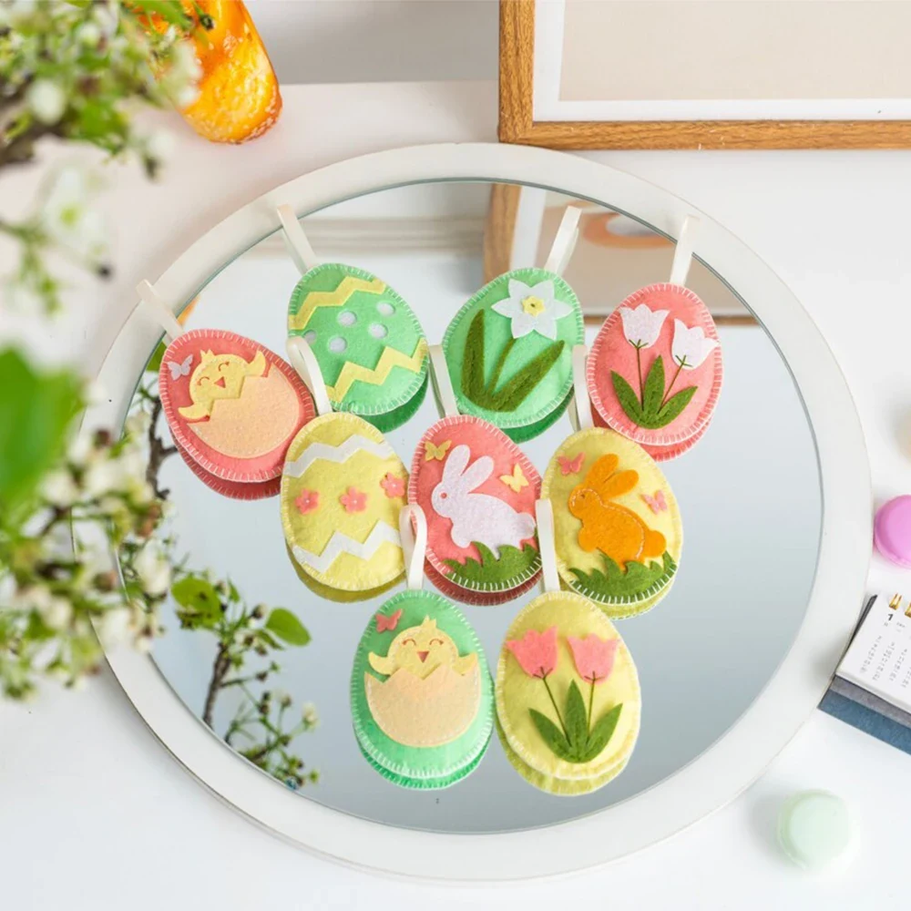 Original representative commercial visual for Vibrant Easter Egg Felt Ornaments for Home and Party Decoration.