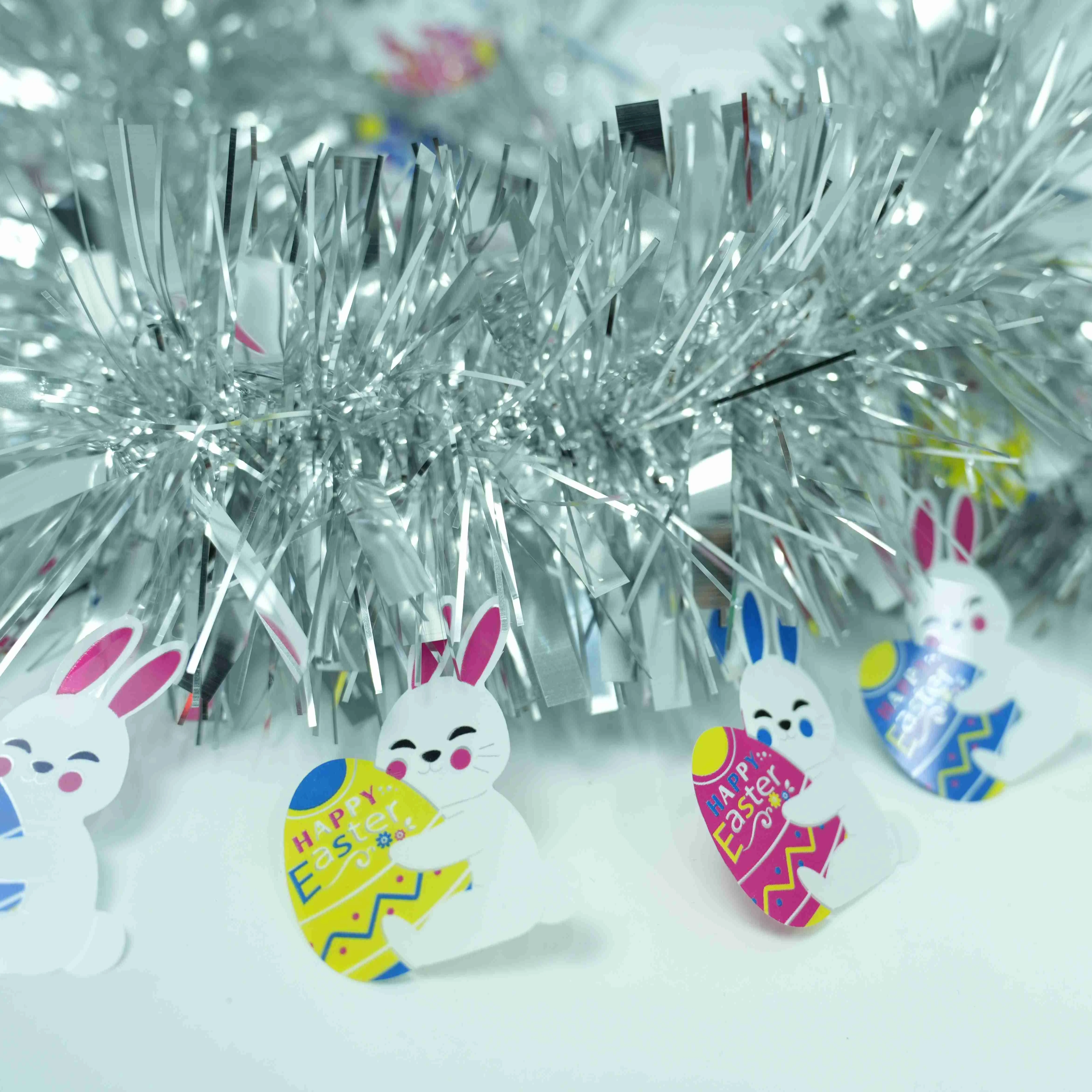 Original representative commercial visual for "Easter Decoration Tinsel with Bunny & Egg - Rabbit and Egg-themed Easter Ribbon Decor".