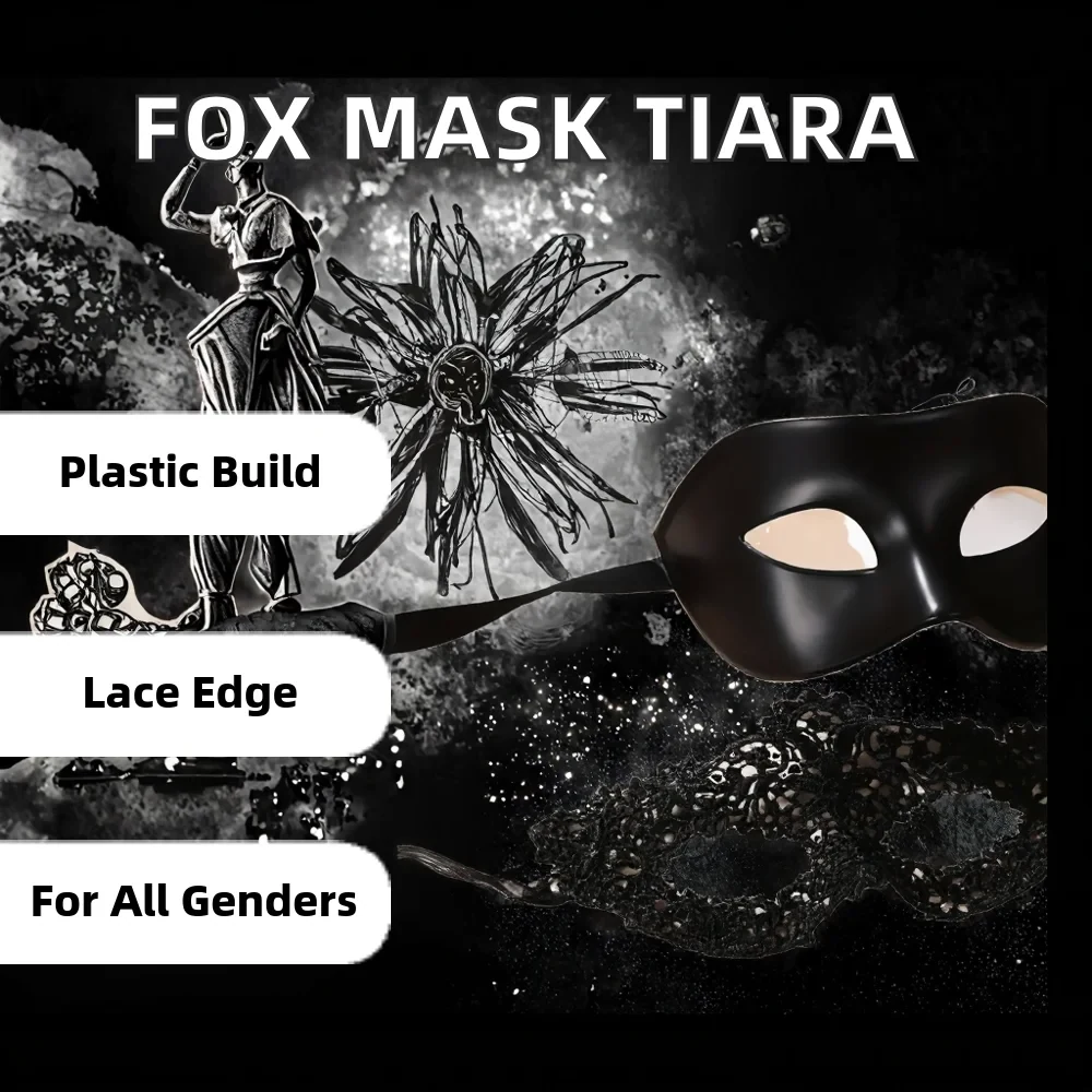 Original representative commercial visual for Half Face Fox Mask Venetian Masquerade Tiara Sexy Eye Mask Black Exquisite Lace Edge Plastic Women Men Easter Party Decoration.