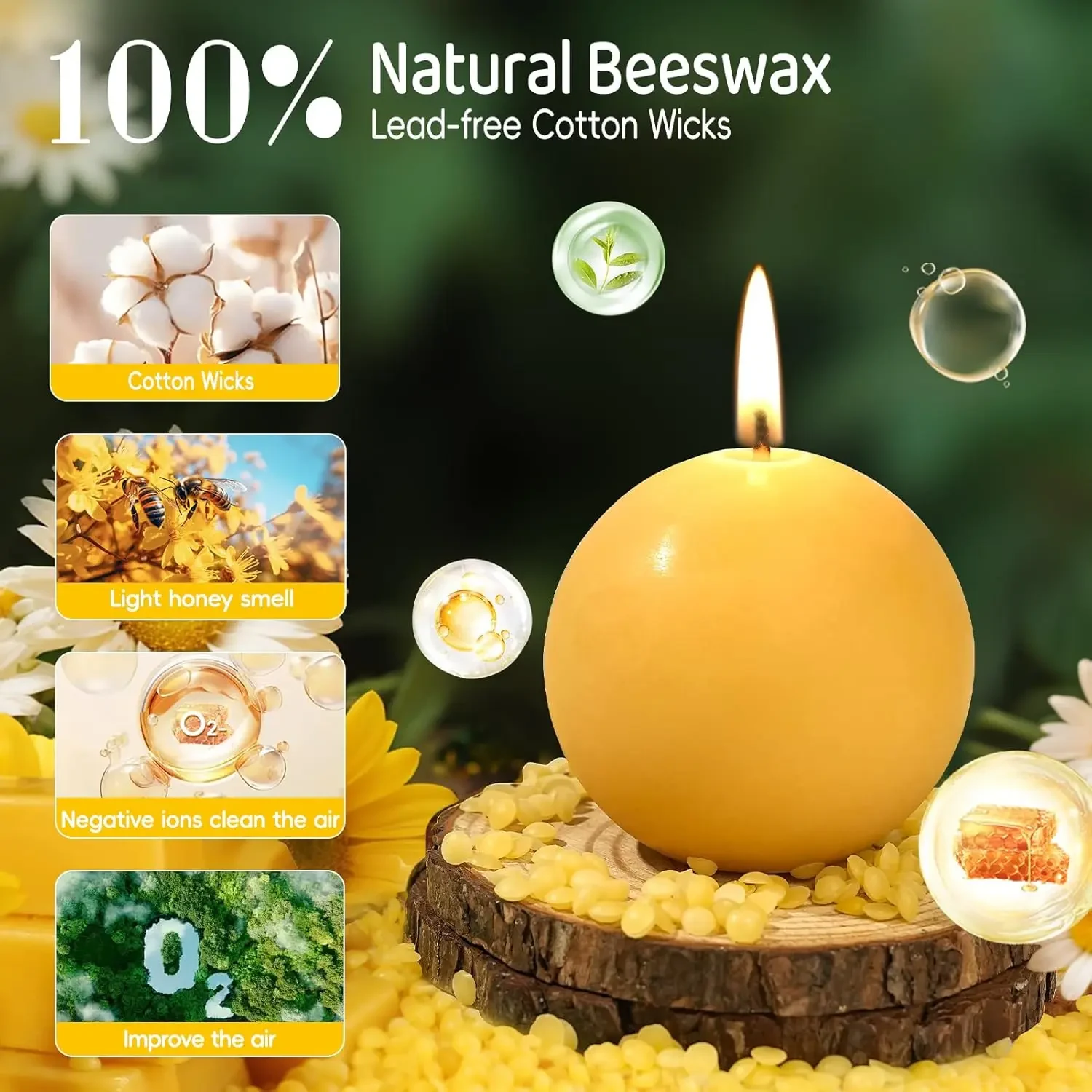 Original representative commercial visual for Wholesale 2 Pack Hand-Poured Natural Beeswax Ball Candles 10 Hours Long Burning Unscented Dripless Easter Home Decoration.