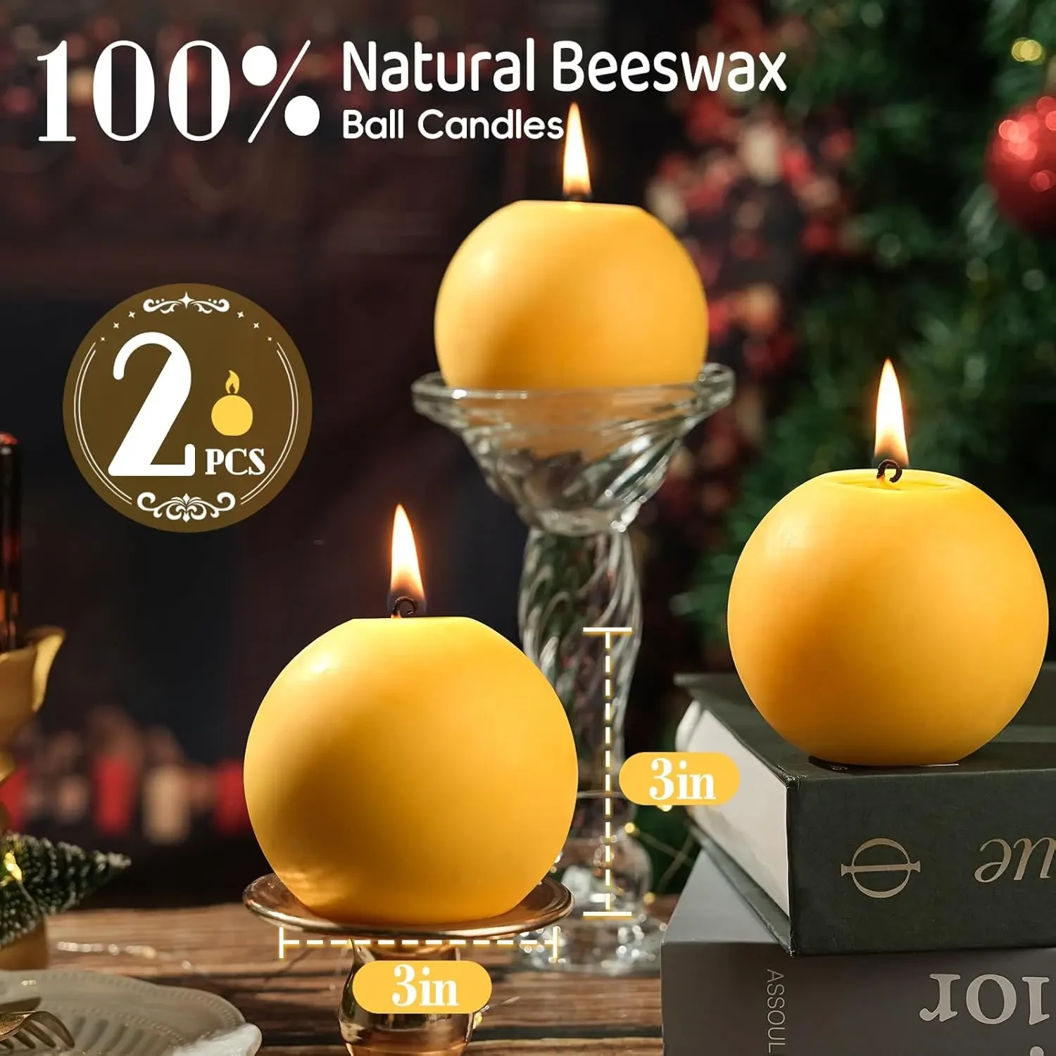 Original representative commercial visual for Wholesale 2 Pack Hand-Poured Natural Beeswax Ball Candles 10 Hours Long Burning Unscented Dripless Easter Home Decoration.