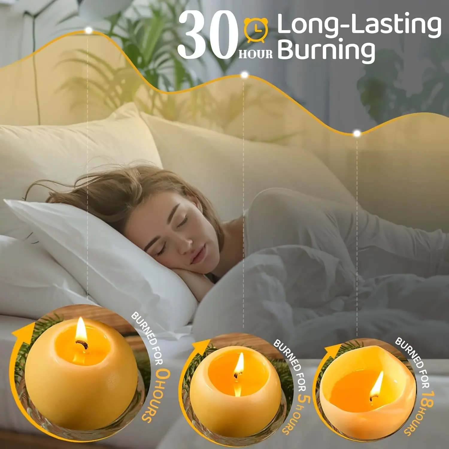 Original representative commercial visual for Wholesale 2 Pack Hand-Poured Natural Beeswax Ball Candles 10 Hours Long Burning Unscented Dripless Easter Home Decoration.