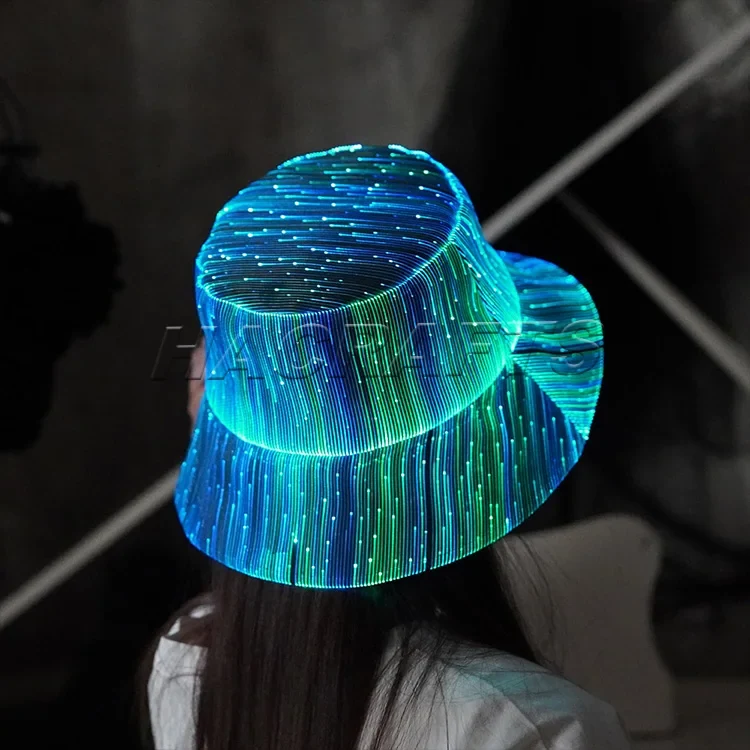Original representative commercial visual for 2025 New Style Decor High Quality LED Bucket Hat Glow Dark Easter New Year Christmas Halloween Party Novelties Gift Idea.