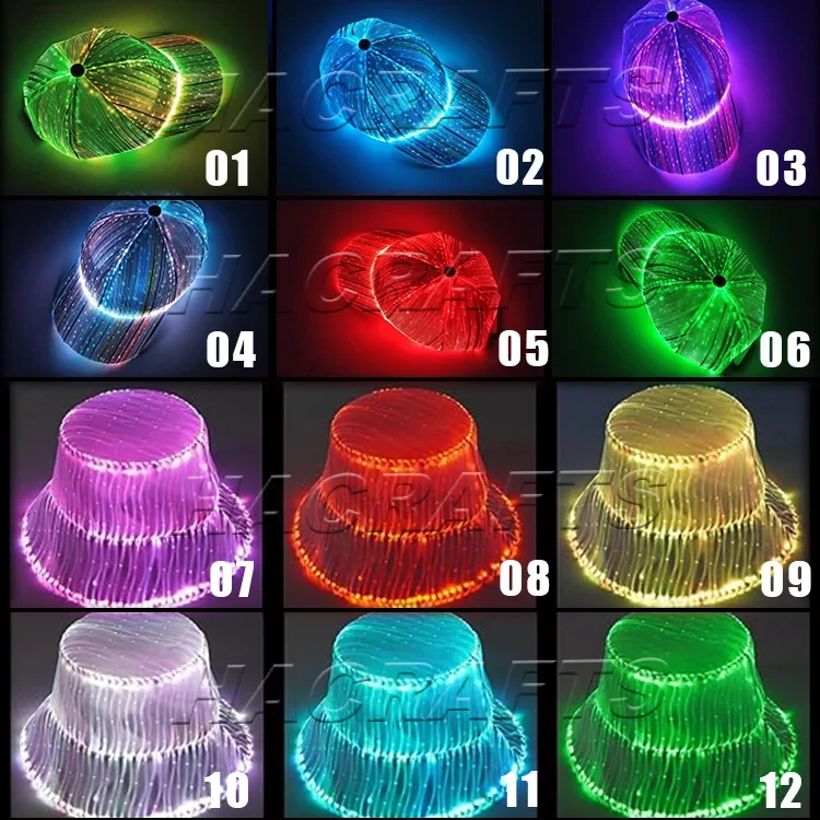 Original representative commercial visual for 2025 New Style Decor High Quality LED Bucket Hat Glow Dark Easter New Year Christmas Halloween Party Novelties Gift Idea.