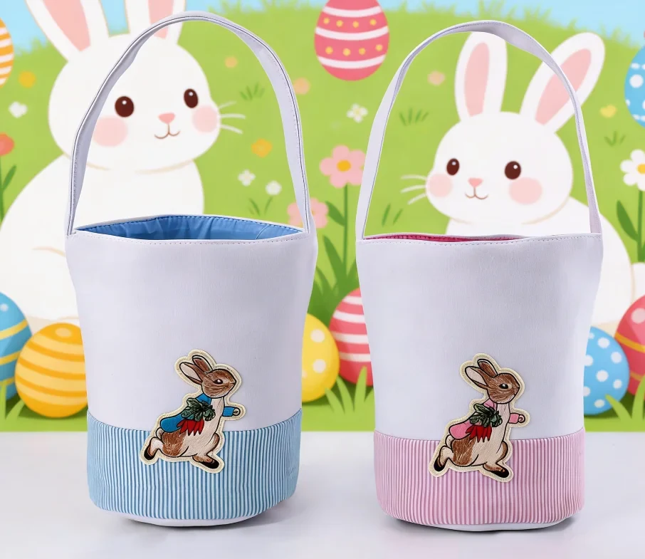 Original representative commercial visual for Factory Hot Selling Children's Easter Bunny Shaped Canvas Gift Bags & Baskets-Durable Holiday Decoration for Eggs & Candy Bucket.
