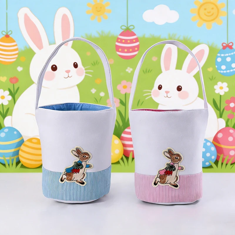 Original representative commercial visual for Factory Hot Selling Children's Easter Bunny Shaped Canvas Gift Bags & Baskets-Durable Holiday Decoration for Eggs & Candy Bucket.