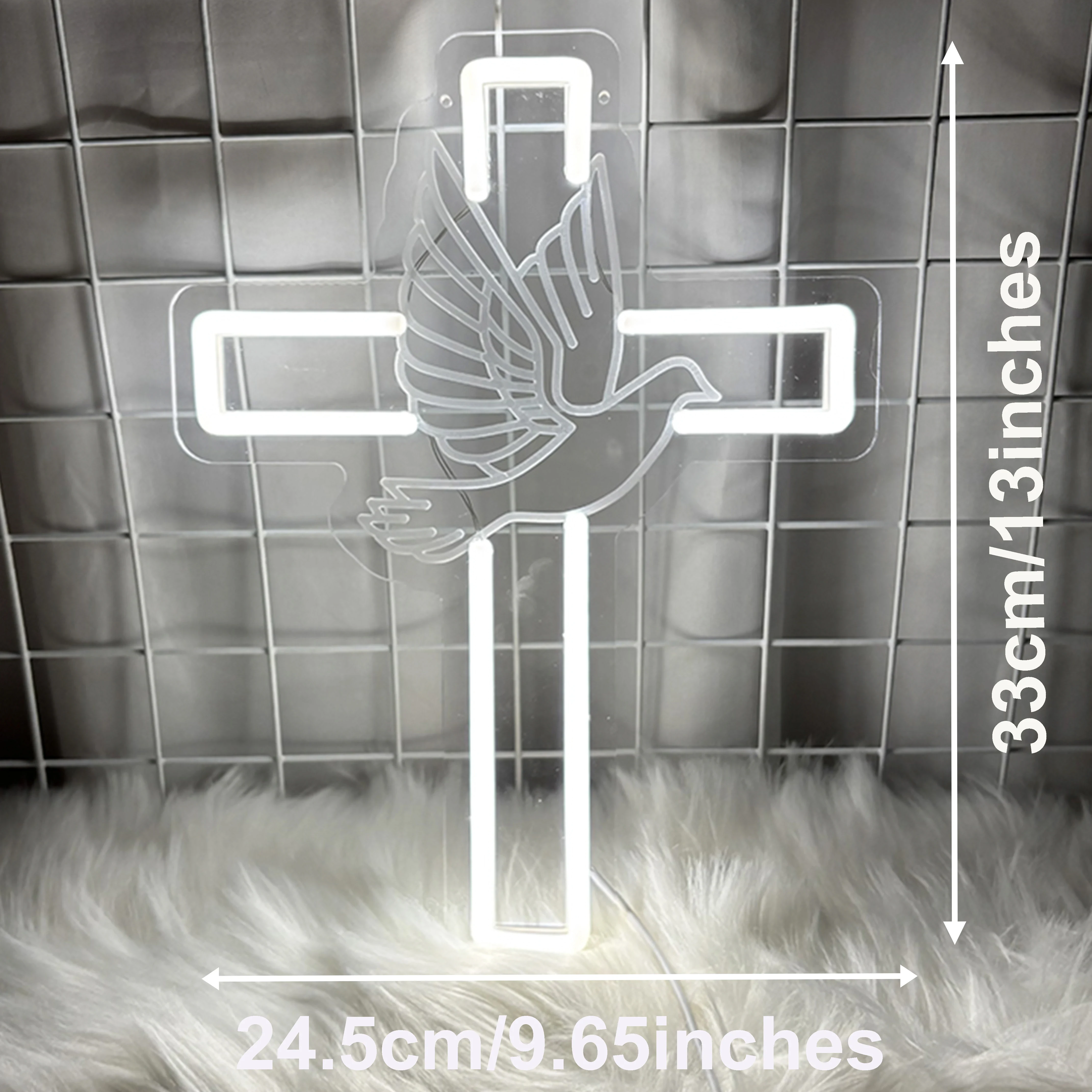 Original representative commercial visual for Cross Neon Sign Adjust Bright LED Easter Cross Neon Light Dove of Peace Night Light Party Wedding Home Bedroom Room Decor Gifts.