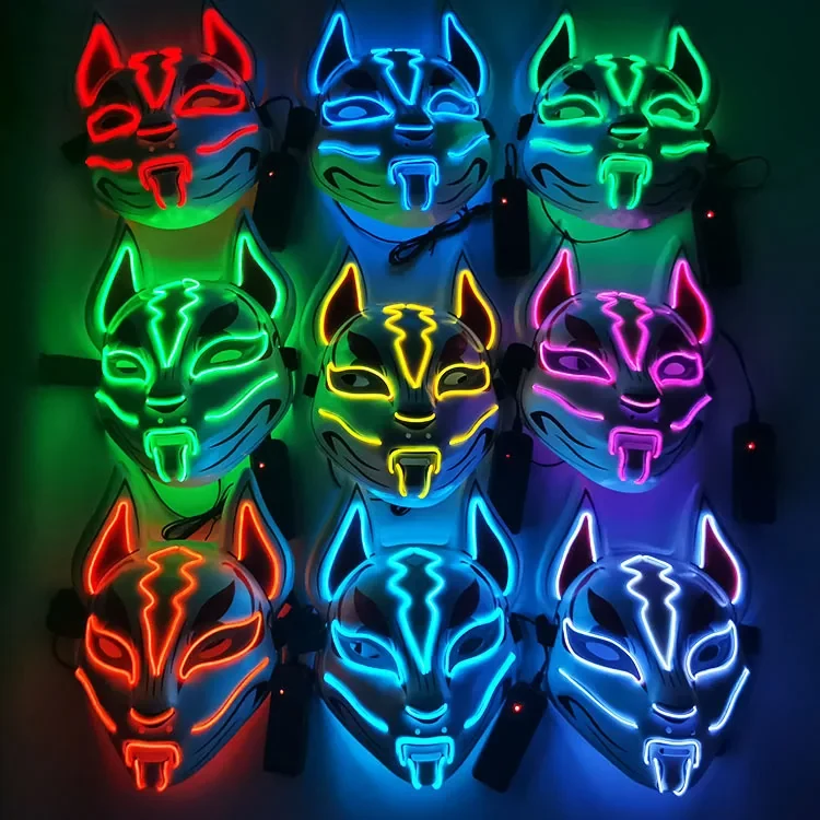 Original representative commercial visual for Glow in Dark EL Wire LED Light up Mask for Party Decoration Halloween Easter Full Face Fox LED Mask.