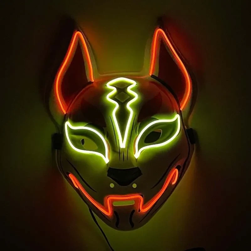 Original representative commercial visual for Glow in Dark EL Wire LED Light up Mask for Party Decoration Halloween Easter Full Face Fox LED Mask.
