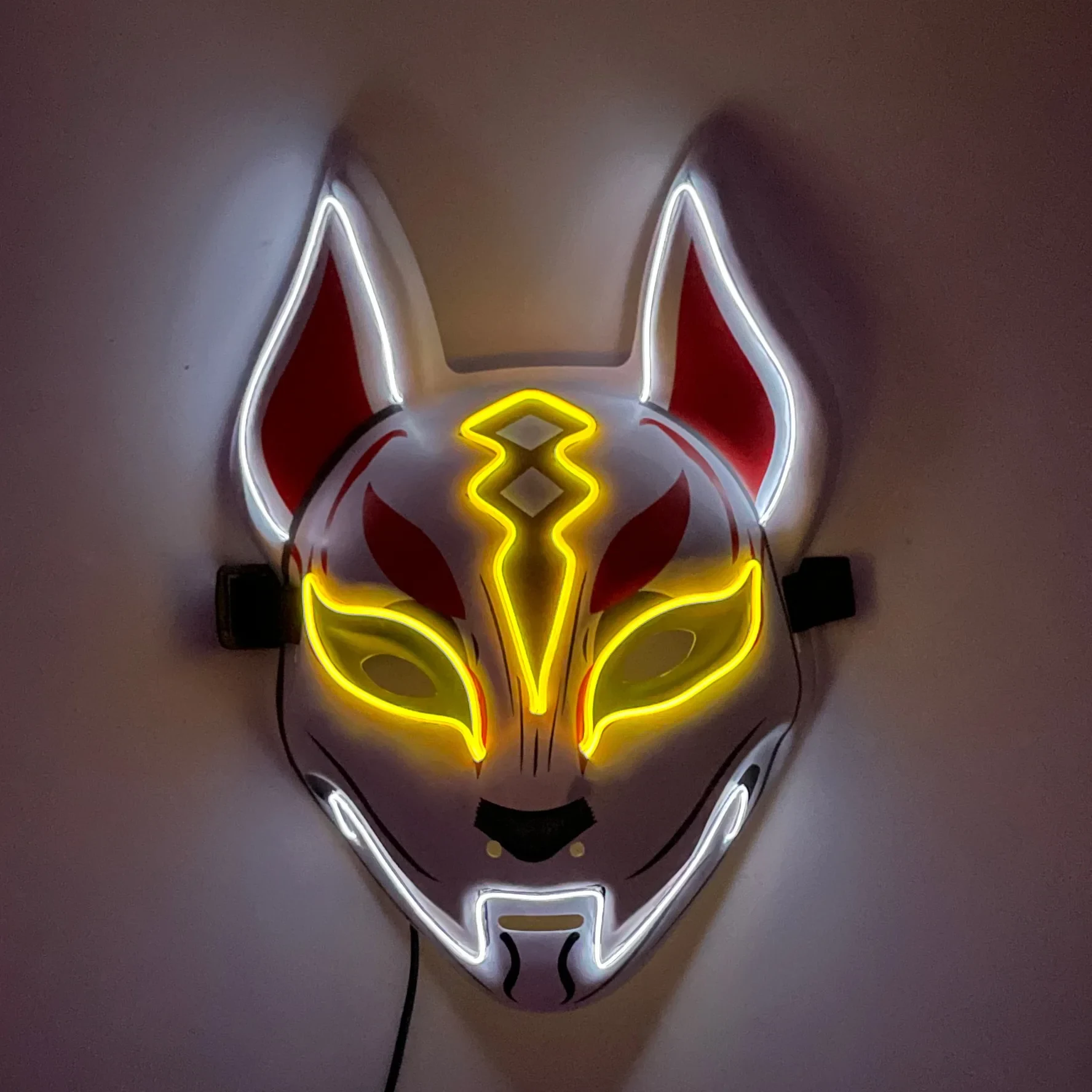 Original representative commercial visual for Glow in Dark EL Wire LED Light up Mask for Party Decoration Halloween Easter Full Face Fox LED Mask.