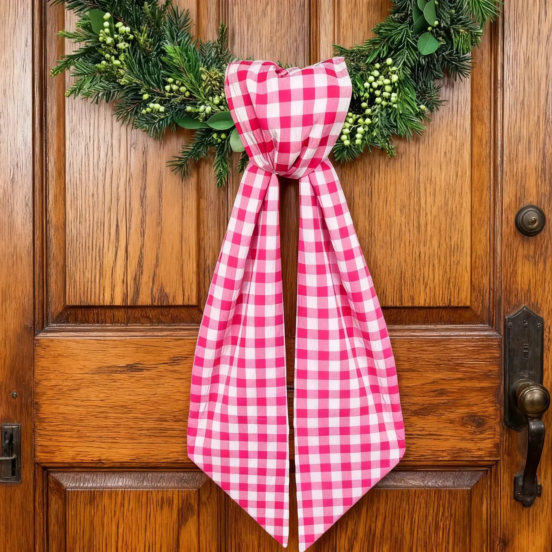 Original representative commercial visual for Personalized Easter Decorative Bow with Fashion Cotton Lovely Easter Gingham Wreath Sash.