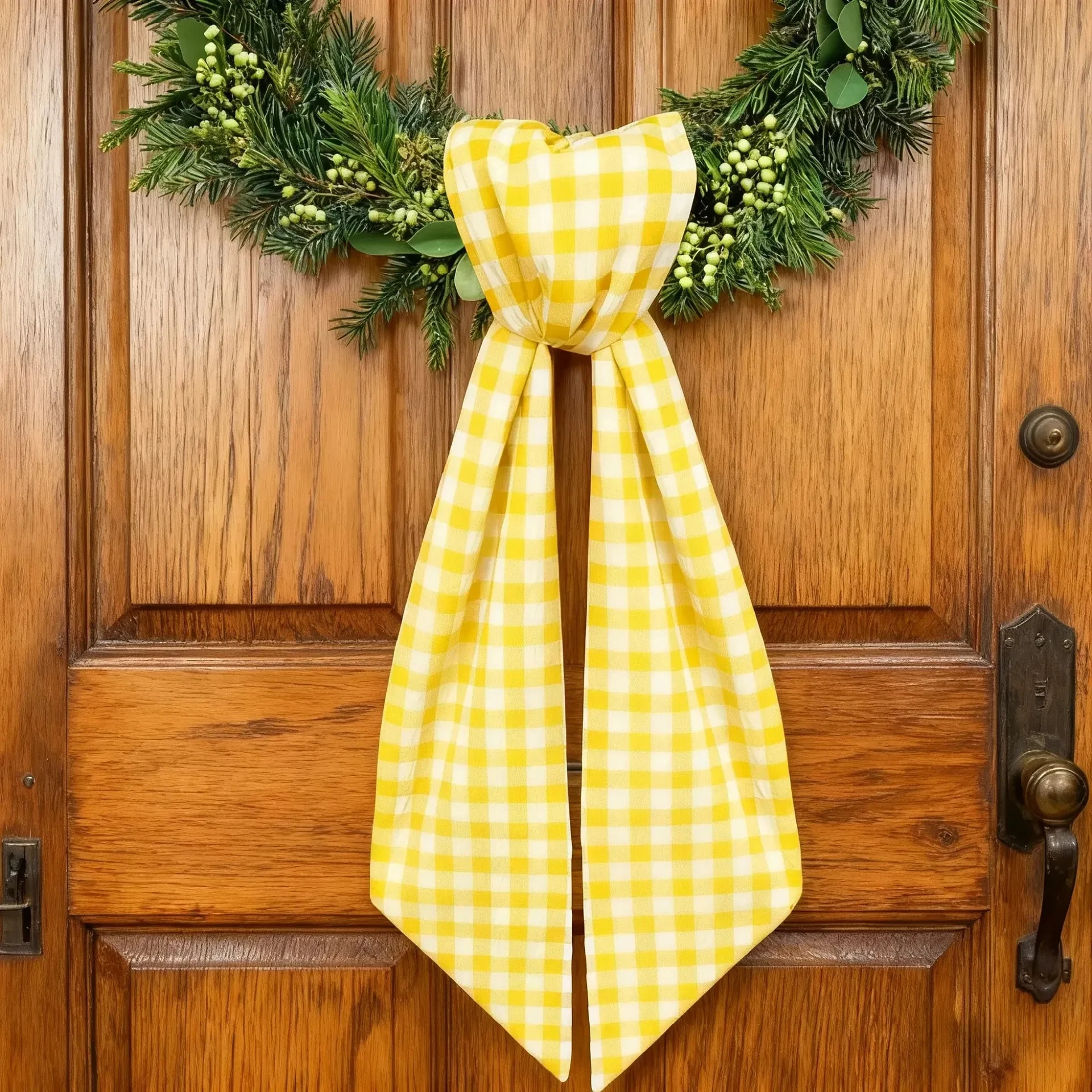 Original representative commercial visual for Personalized Easter Decorative Bow with Fashion Cotton Lovely Easter Gingham Wreath Sash.
