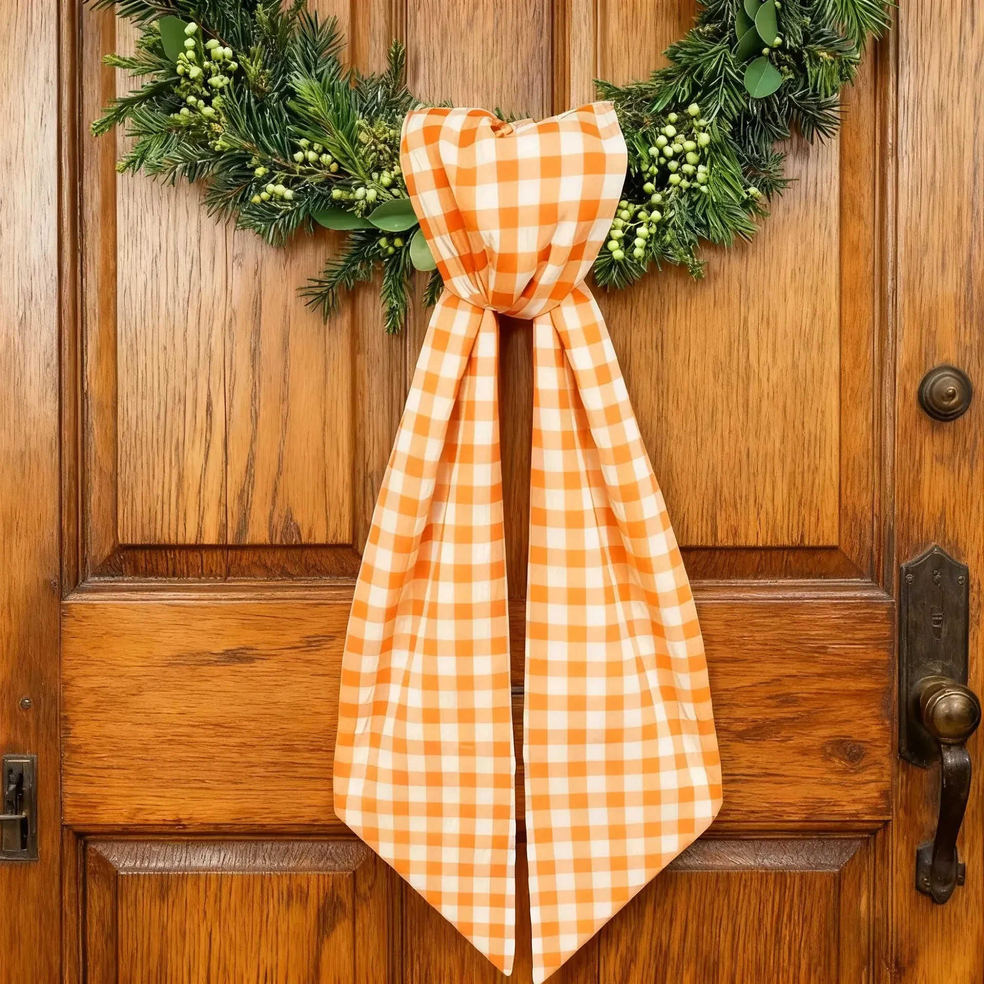 Original representative commercial visual for Personalized Easter Decorative Bow with Fashion Cotton Lovely Easter Gingham Wreath Sash.