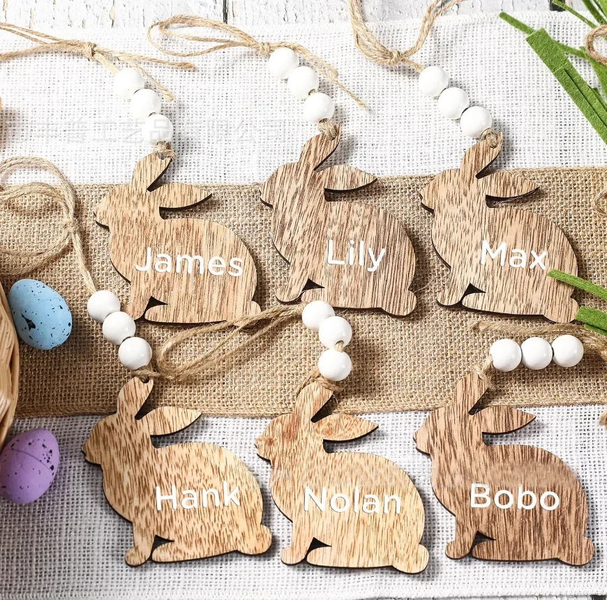 Original representative commercial visual for EASTER WOODEN BUNNY RABBIT HANGING DECORATION.