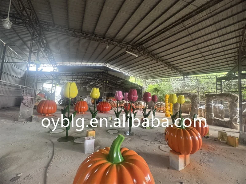 Original representative commercial visual for Giant 7 Feet Outdoor Red Fiberglass Tulip Flower Sculpture for Spring Festival and Easter Decoration.