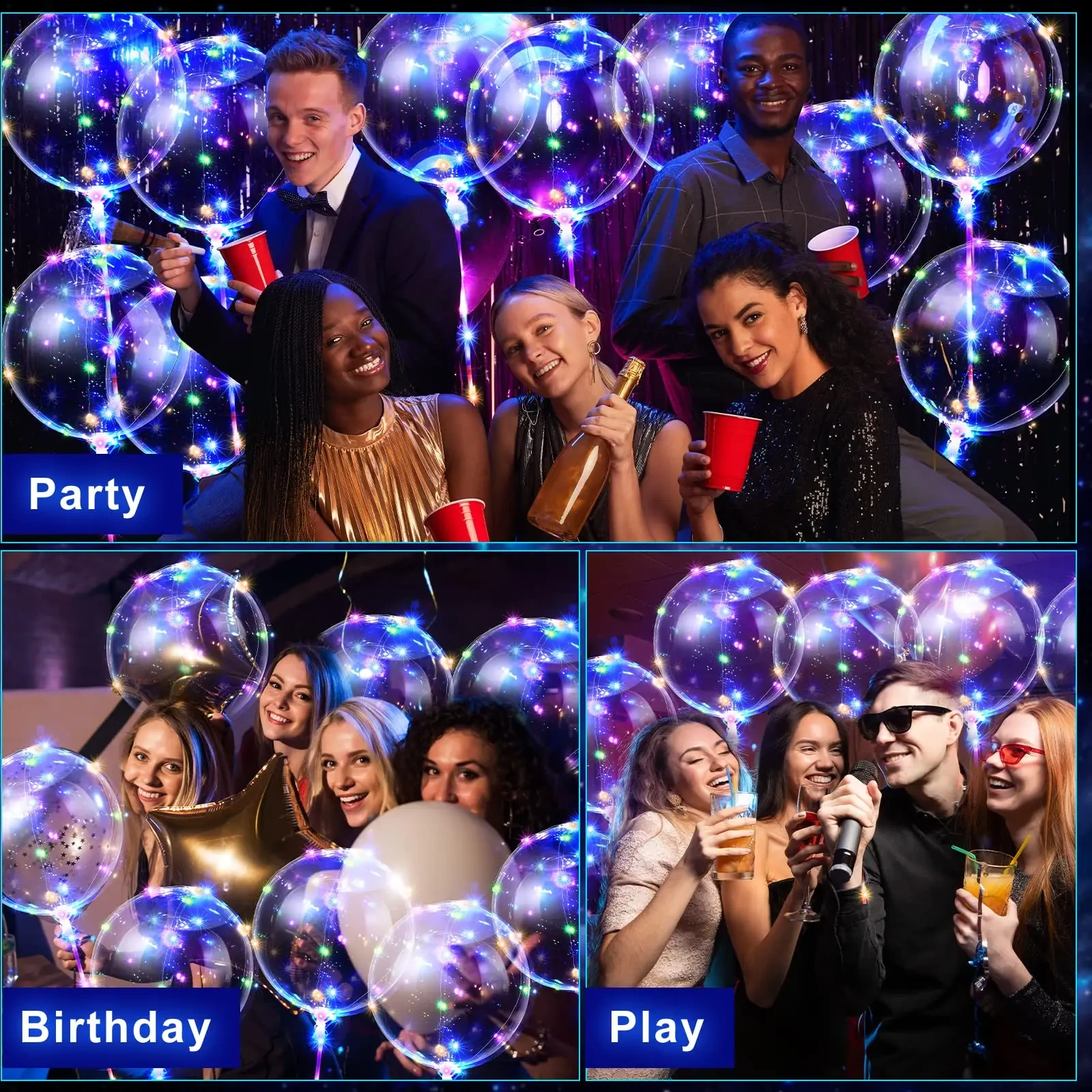Original representative commercial visual for New Design LED Party Bobo Balloon Set Bulk Colorful Light Graduation Thanksgiving Wedding Christmas Halloween Easter Decorations.