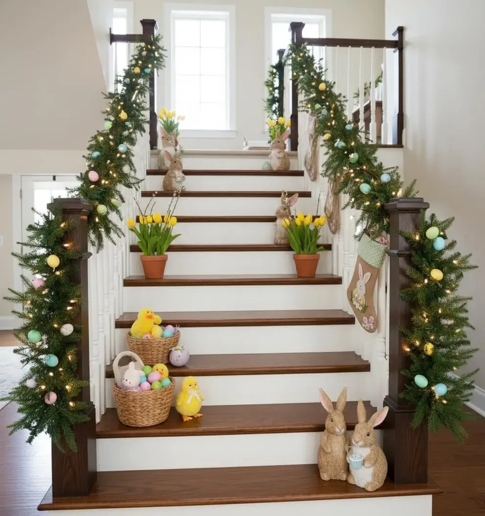 Original representative commercial visual for 9ft Artificial Realistic Christmas Norfolk Pine Garland, Real Touch Thick Gradient Evergreen for Easter Mantel Decor, Long Soft.