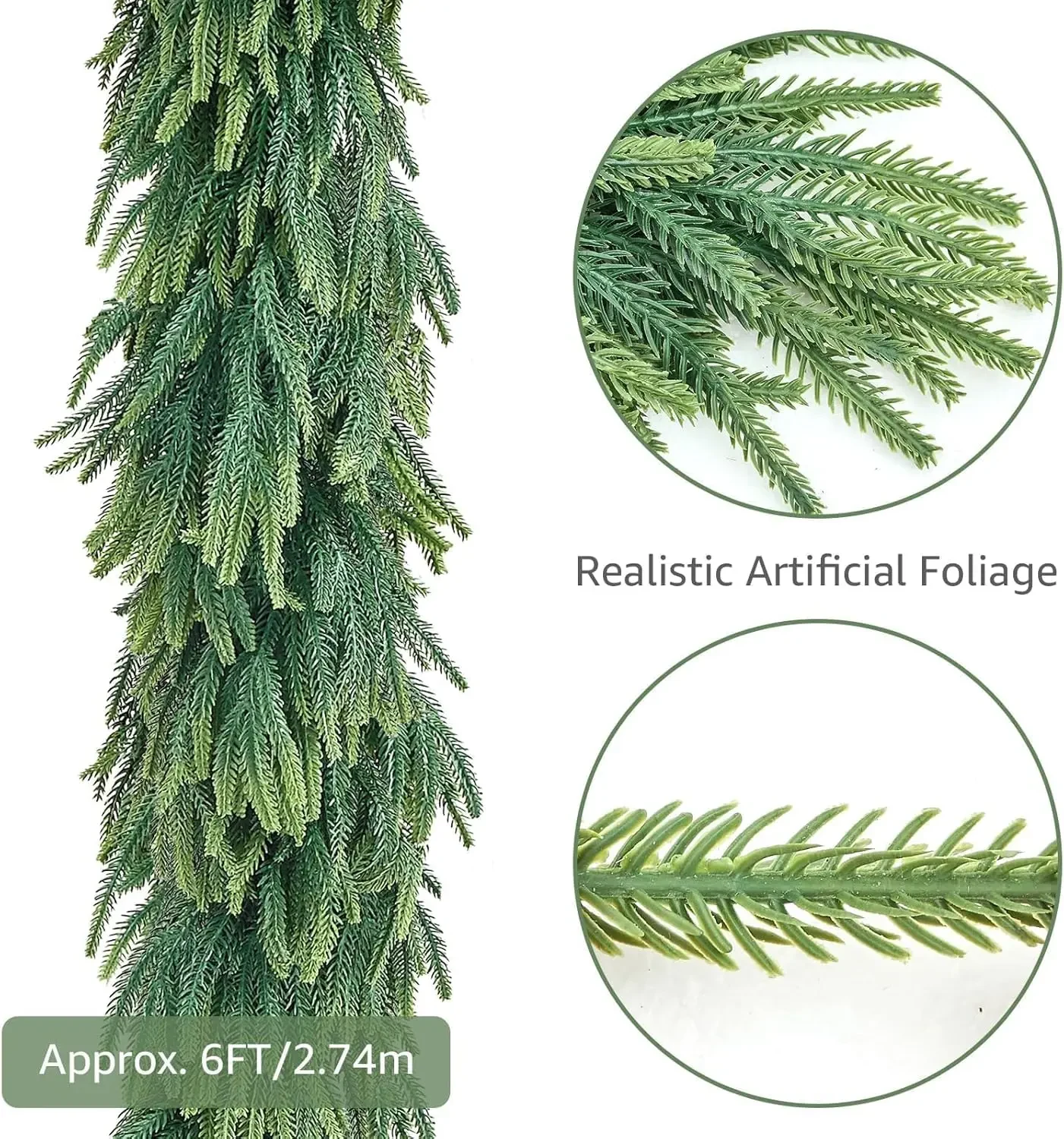 Original representative commercial visual for 9ft Artificial Realistic Christmas Norfolk Pine Garland, Real Touch Thick Gradient Evergreen for Easter Mantel Decor, Long Soft.