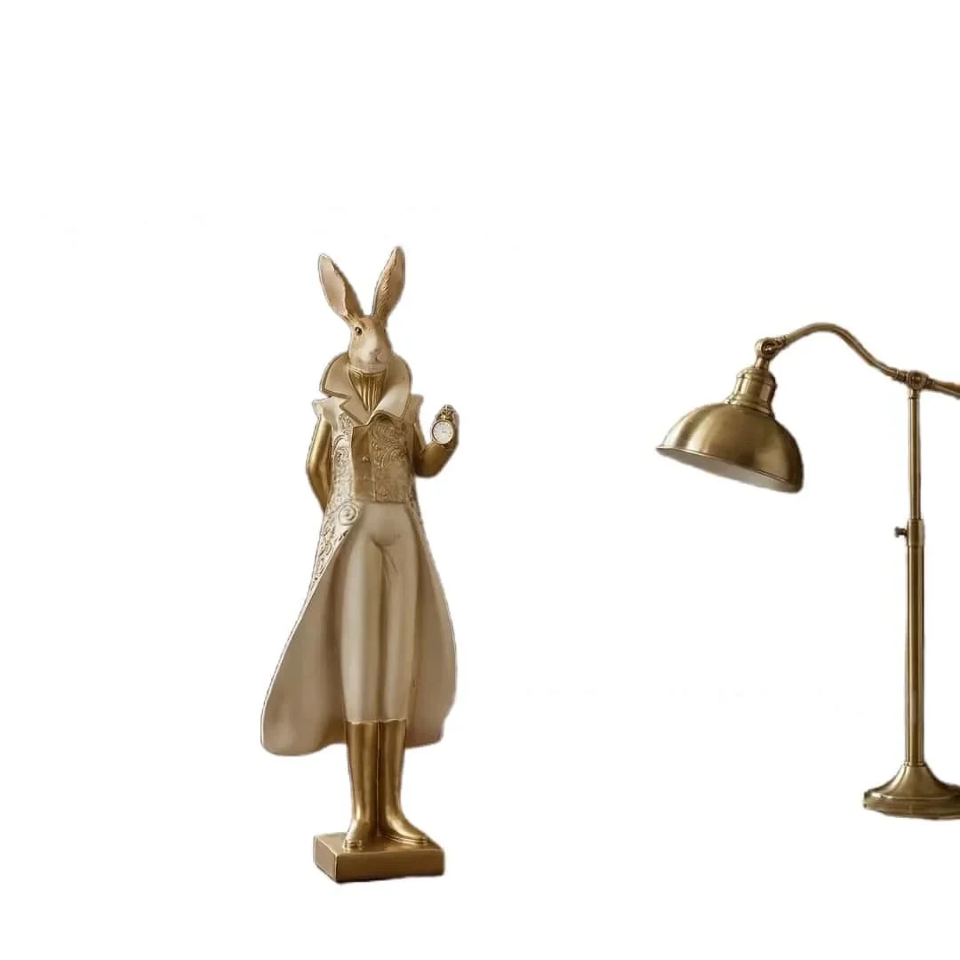 Original representative commercial visual for Vintage Elegant Rabbit Figurine in Dress - Gold and White Bunny Statue for Easter Decor and French Country Bedroom Accents.