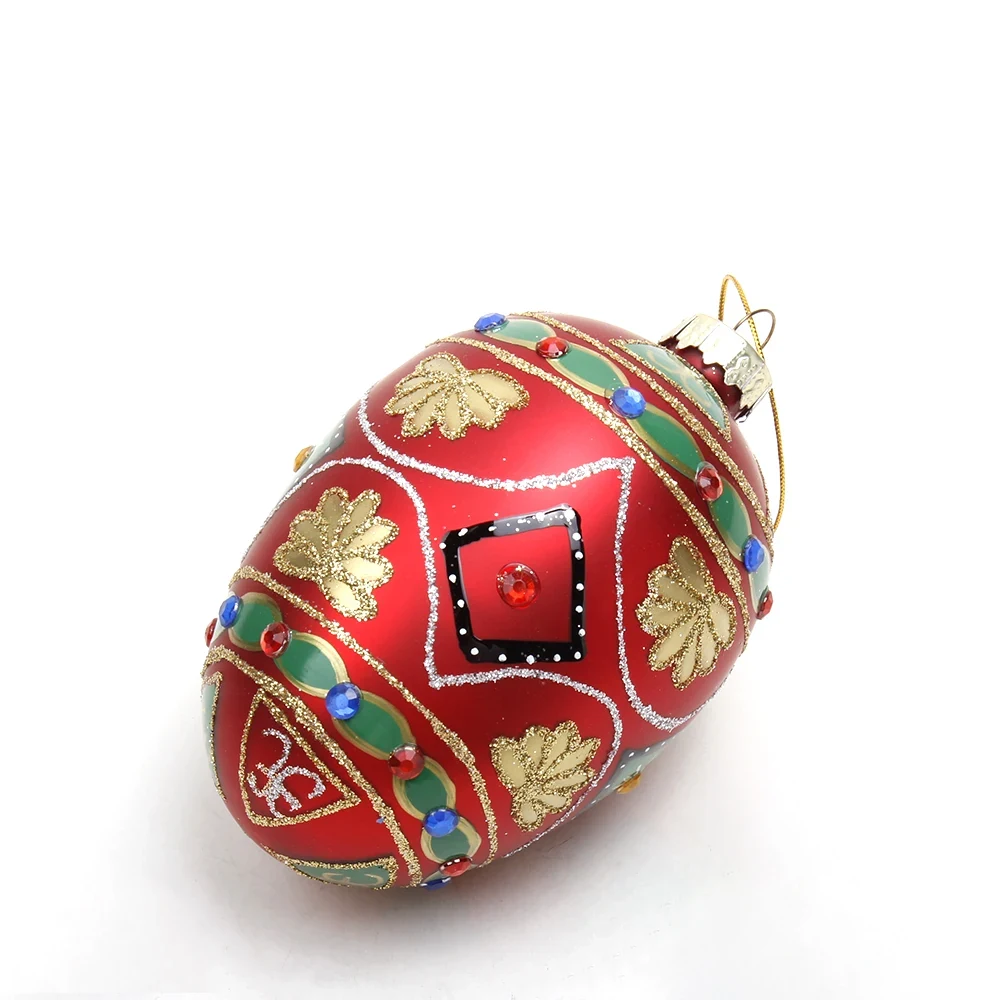Original representative commercial visual for Blown Decorative Easter Egg Shape Glass Christmas Opening Egg Hand Painted Ornaments Hanging Bauble for Decor.