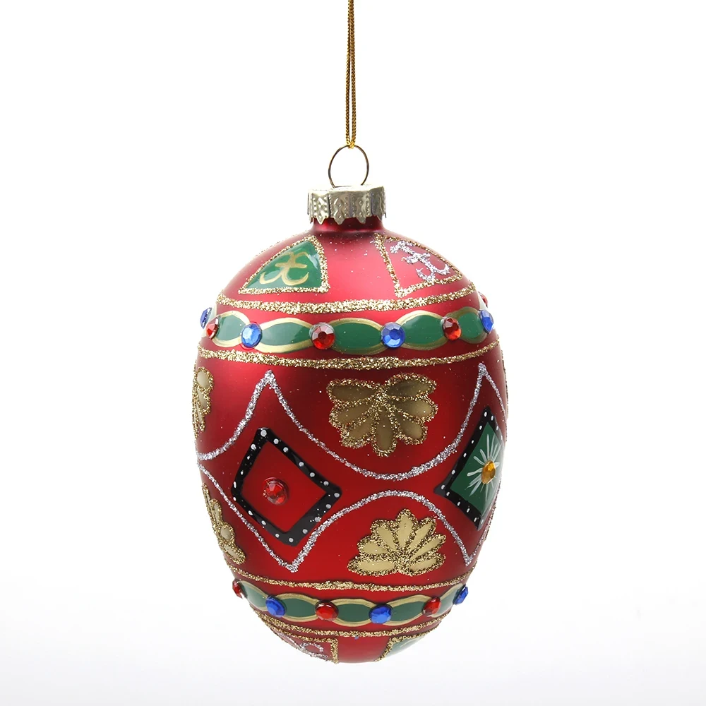 Original representative commercial visual for Blown Decorative Easter Egg Shape Glass Christmas Opening Egg Hand Painted Ornaments Hanging Bauble for Decor.