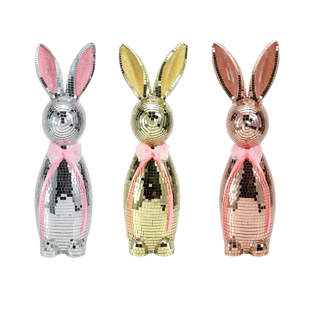 Original representative commercial visual for High Quality Handmade Glass Foam Reflective Mirror Ball Disco Rabbit Statue Gold/Silver/Red Easter Qixi Decoration Decor.
