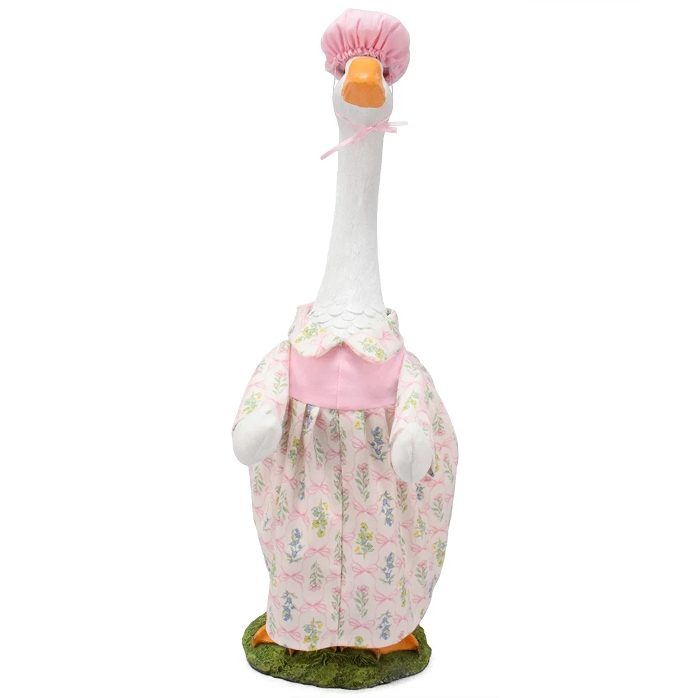 Original representative commercial visual for Custom Spring Easter Farmhouse Style Garden Decor Fits 23 Inch Porch Goose Spring Pink Flower Summer Goose Outfits.