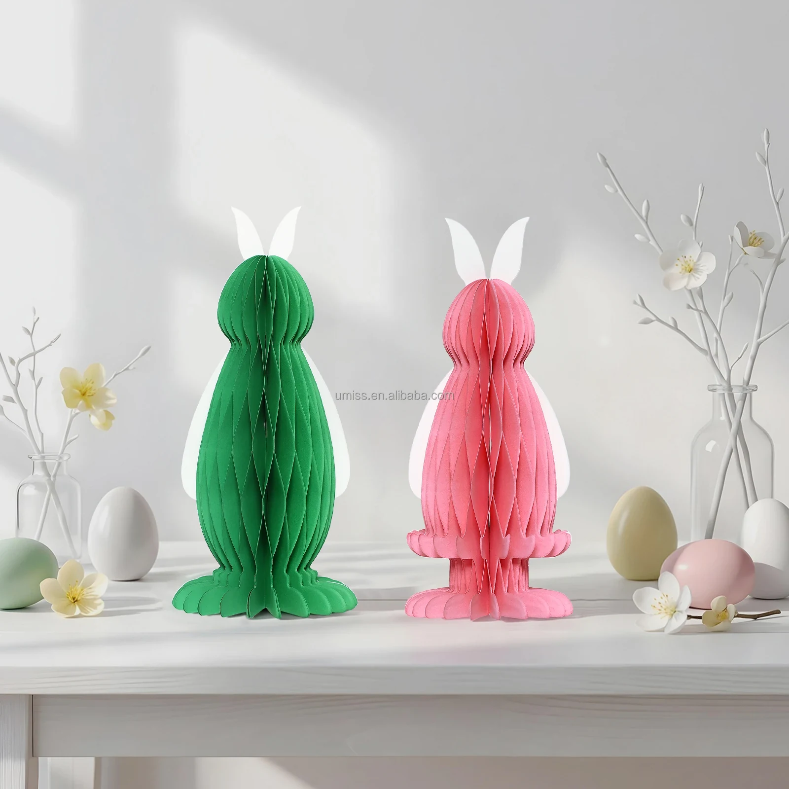 Original representative commercial visual for Easter Bunny Rabbits Paper Honeycomb Decorations Paper Ornaments Festival Ornaments with Magnets Easter Home Decorations.