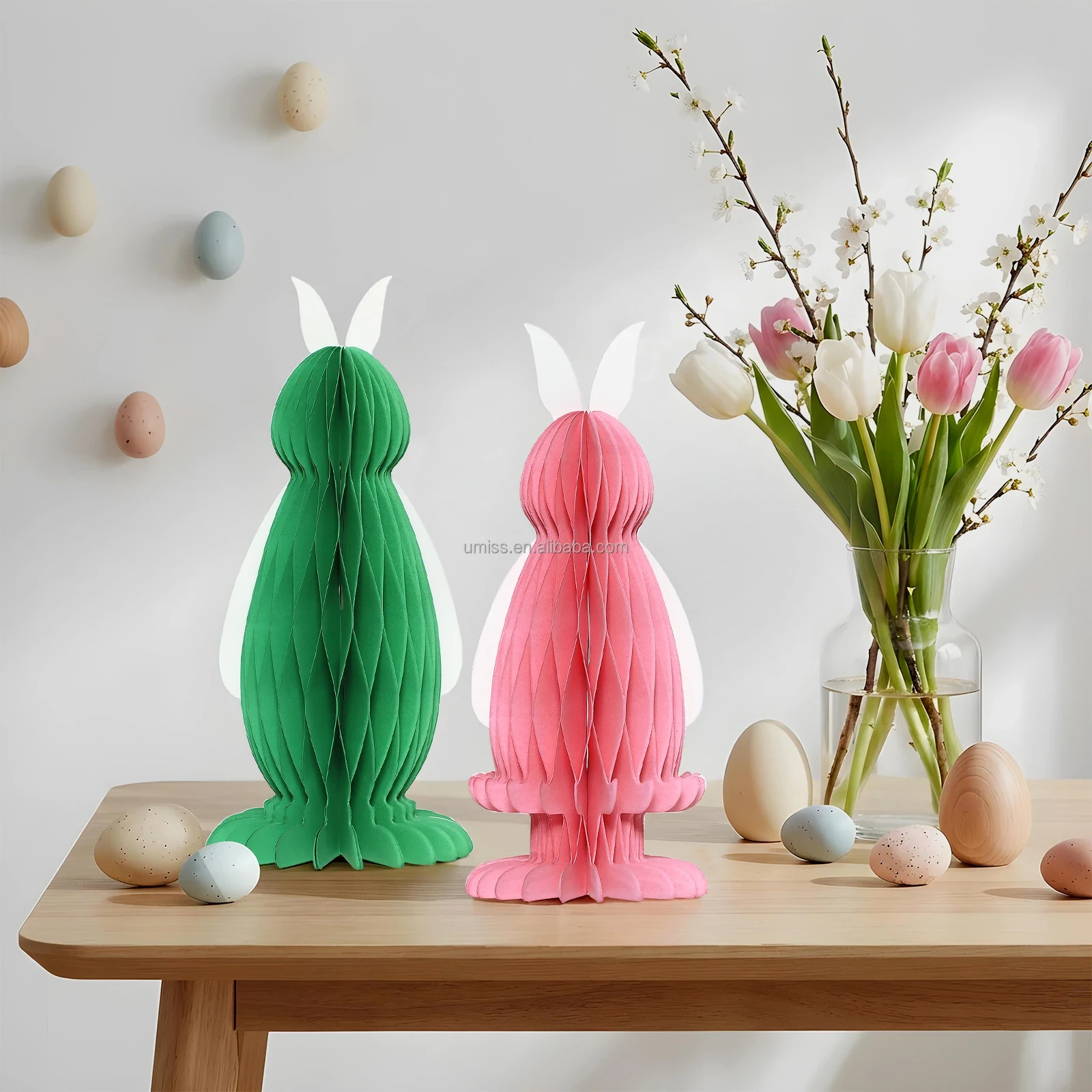 Original representative commercial visual for Easter Bunny Rabbits Paper Honeycomb Decorations Paper Ornaments Festival Ornaments with Magnets Easter Home Decorations.