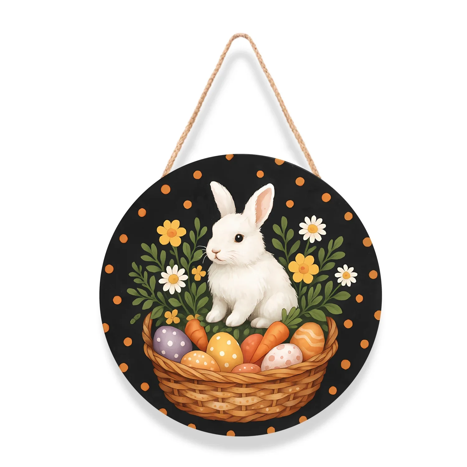 Original representative commercial visual for Wholesale China Factory Easter Wooden Round Doorplate Rabbit Egg Hanging Ornament Decorative Easter Wood Sign Home Door Decor.