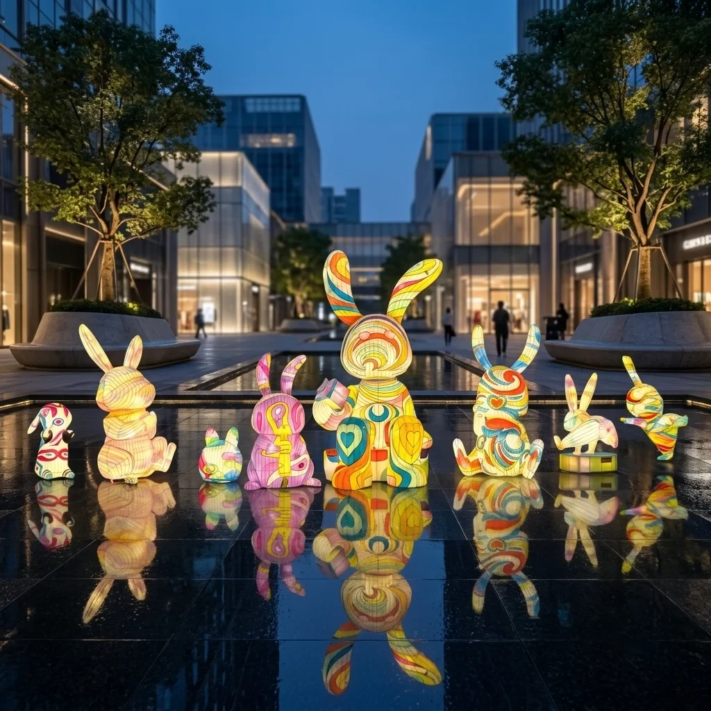 Original representative commercial visual for Easter Adult Festival Lanterns Rabbit Shape Waterproof Glow Decor Parks Malls Leisure Farms Thanksgiving Graduation Customized.