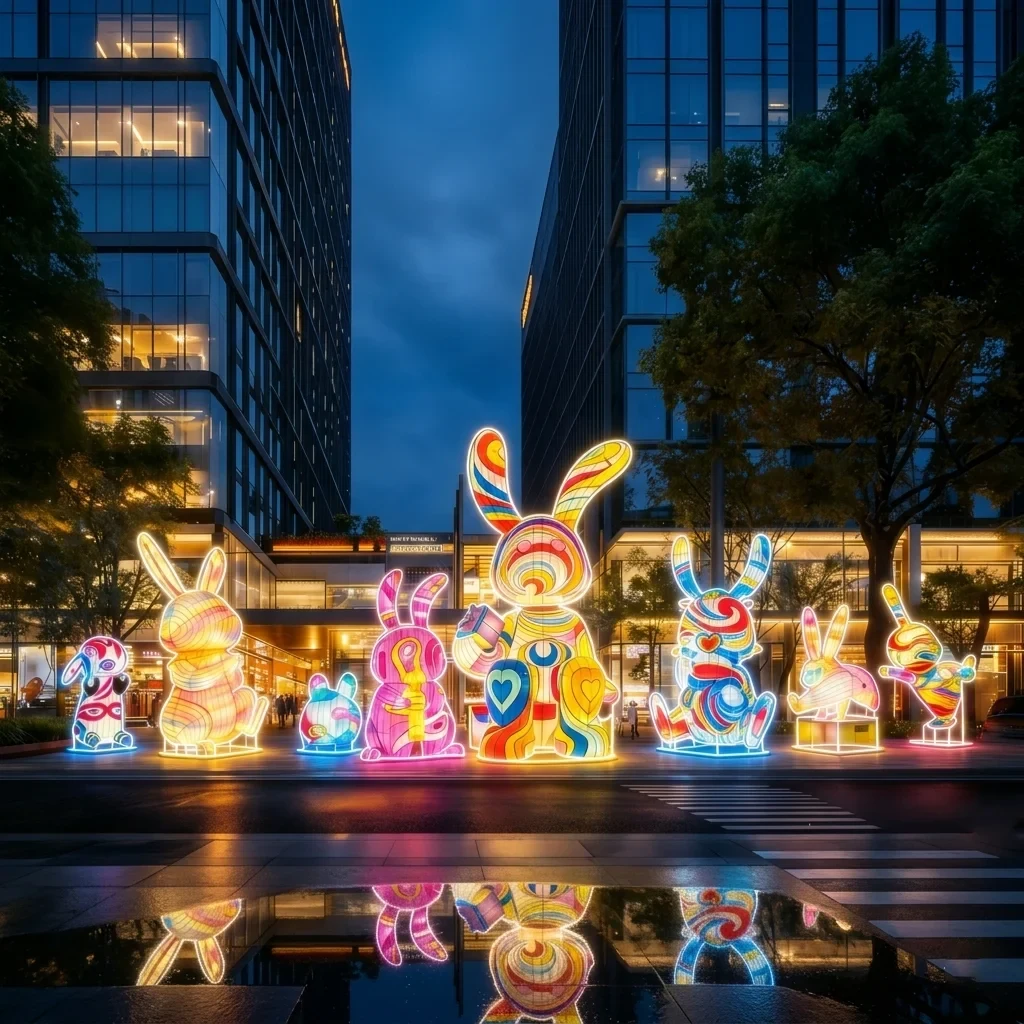 Original representative commercial visual for Easter Adult Festival Lanterns Rabbit Shape Waterproof Glow Decor Parks Malls Leisure Farms Thanksgiving Graduation Customized.