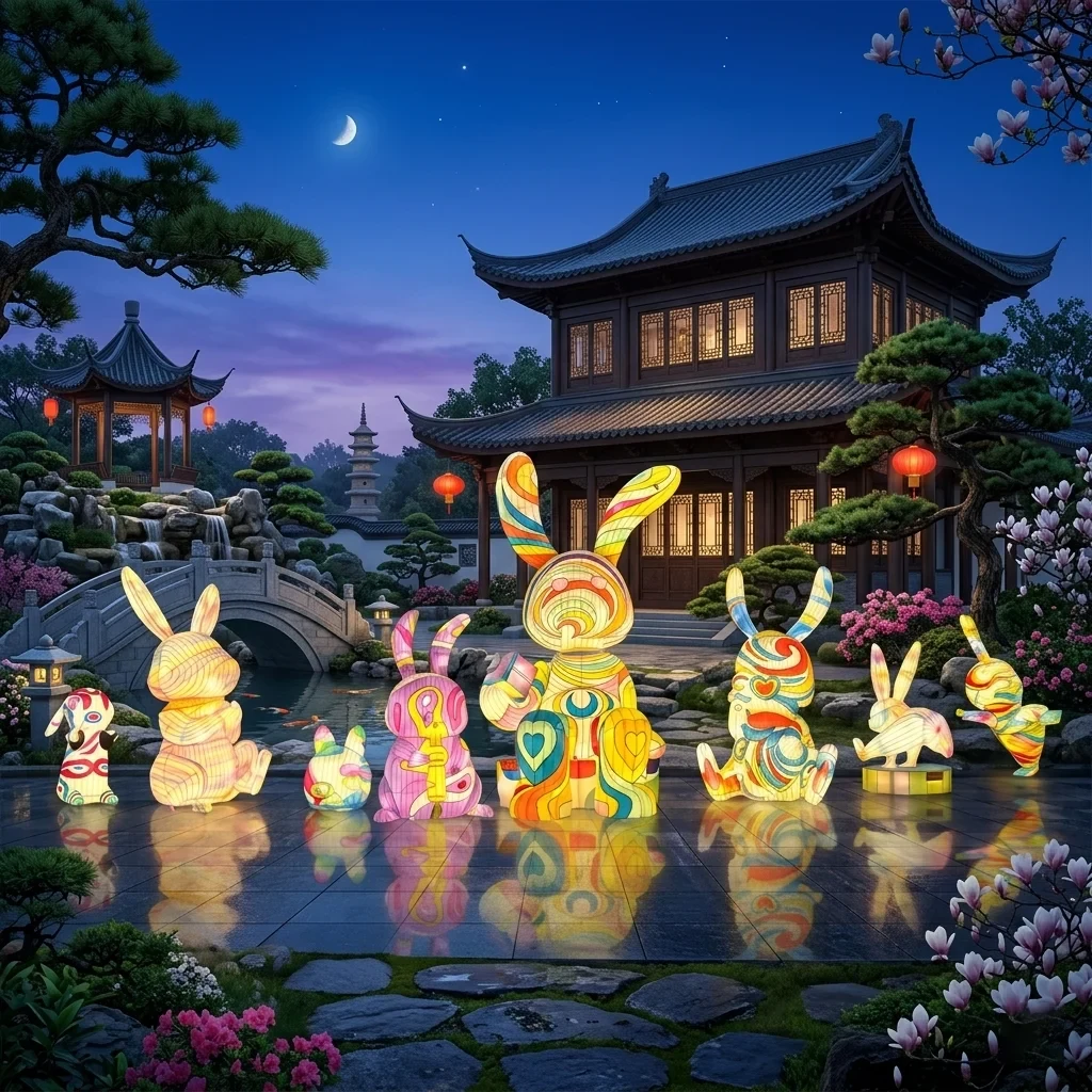 Original representative commercial visual for Easter Adult Festival Lanterns Rabbit Shape Waterproof Glow Decor Parks Malls Leisure Farms Thanksgiving Graduation Customized.