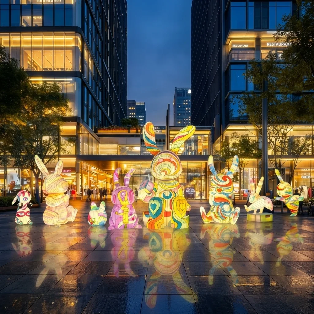 Original representative commercial visual for Easter Adult Festival Lanterns Rabbit Shape Waterproof Glow Decor Parks Malls Leisure Farms Thanksgiving Graduation Customized.