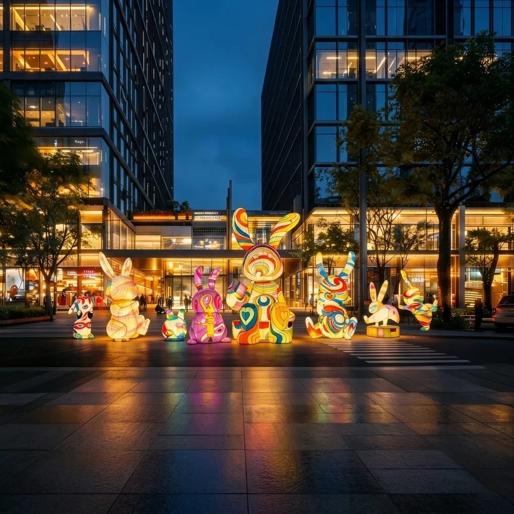Original representative commercial visual for Easter Adult Festival Lanterns Rabbit Shape Waterproof Glow Decor Parks Malls Leisure Farms Thanksgiving Graduation Customized.