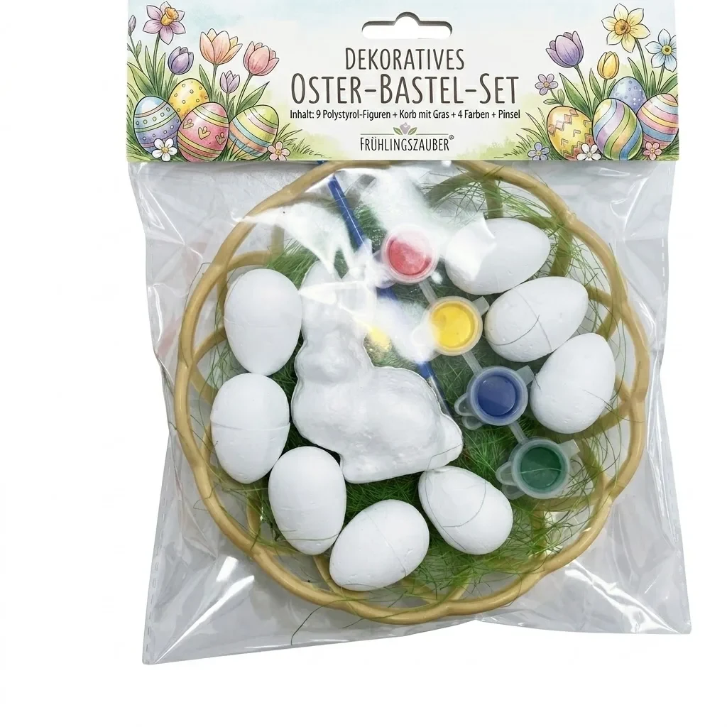 Original representative commercial visual for DIY Easter Egg Painting Kit Polystyrene Foam Rabbit Crafts Set with Basket for Kids Creative Easter Decorations Pieces.