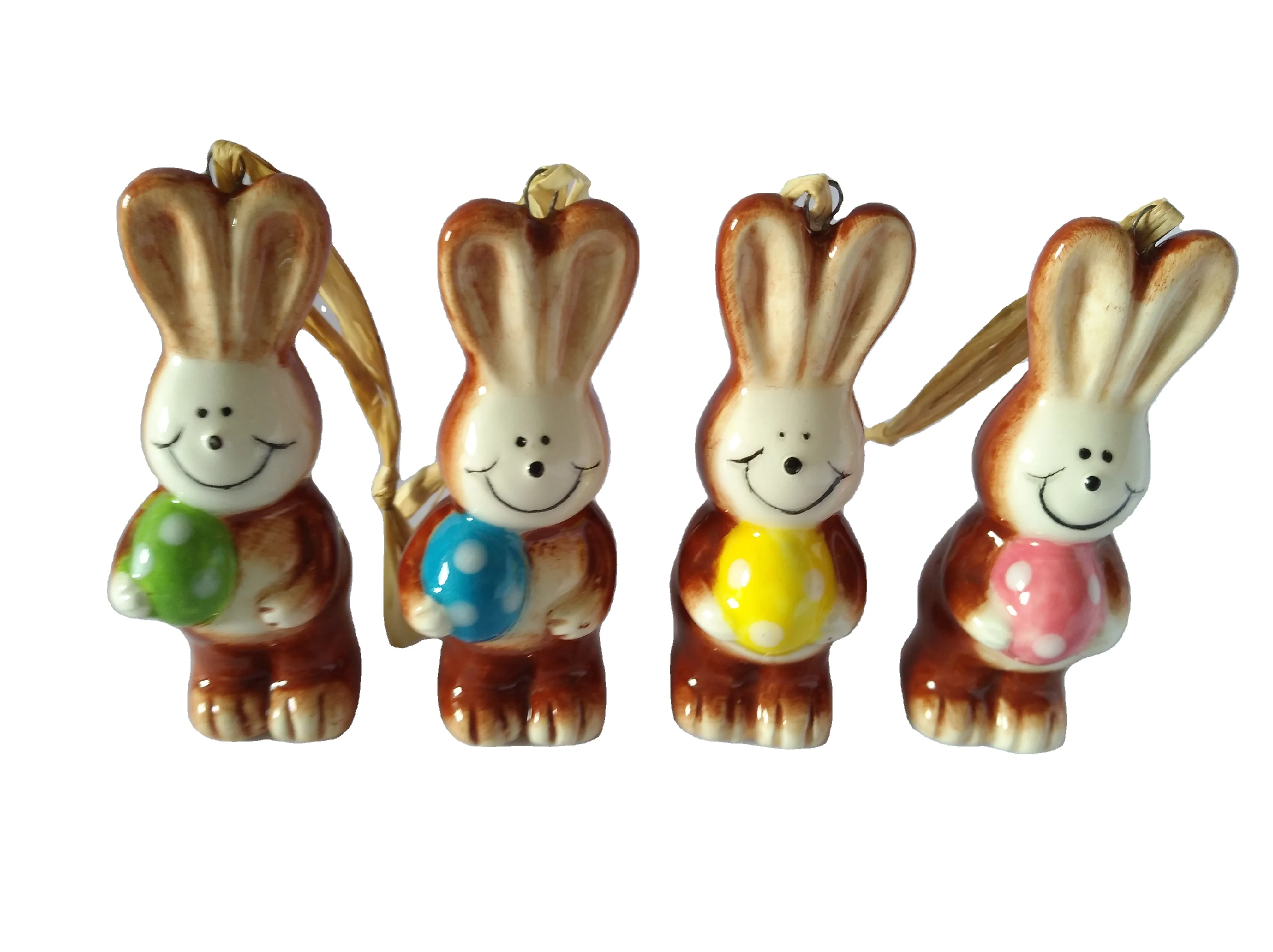 Original representative commercial visual for Wholesale Only Unique Hand Painted Ceramic Easter Bunny Ornament Spring Home Decor Rabbit Hanging Decoration.