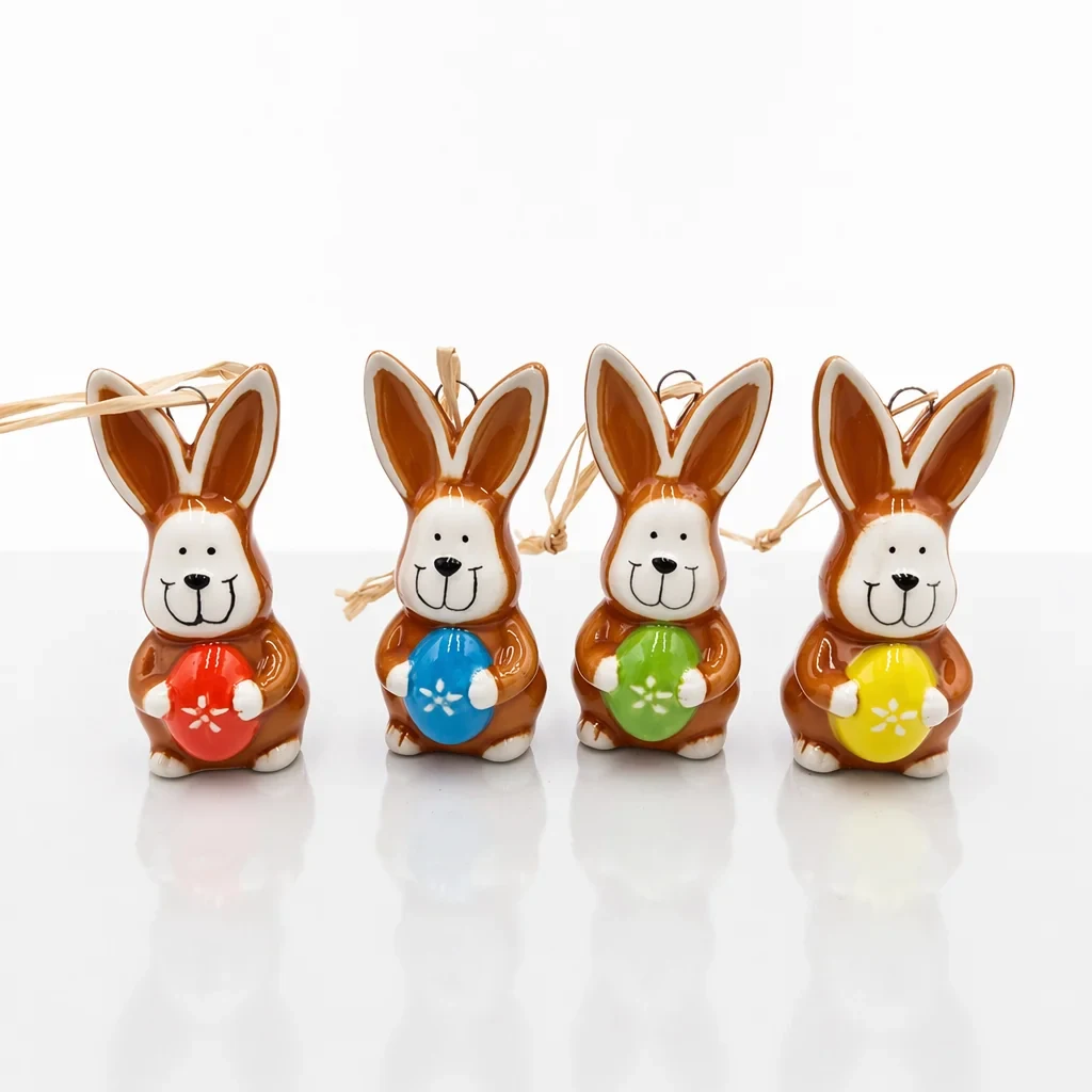 Original representative commercial visual for Wholesale Only Unique Hand Painted Ceramic Easter Bunny Ornament Spring Home Decor Rabbit Hanging Decoration.