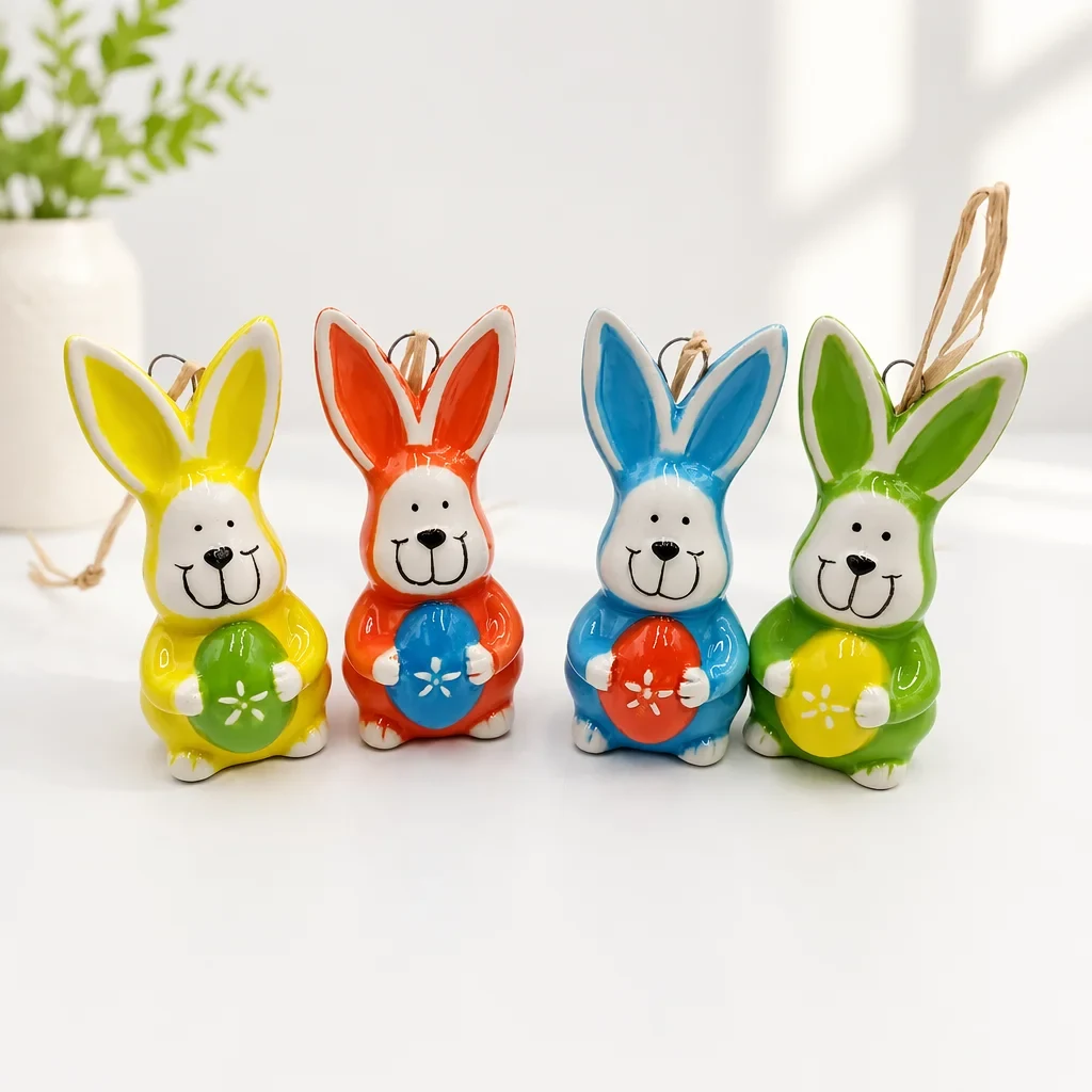 Original representative commercial visual for Wholesale Only Unique Hand Painted Ceramic Easter Bunny Ornament Spring Home Decor Rabbit Hanging Decoration.