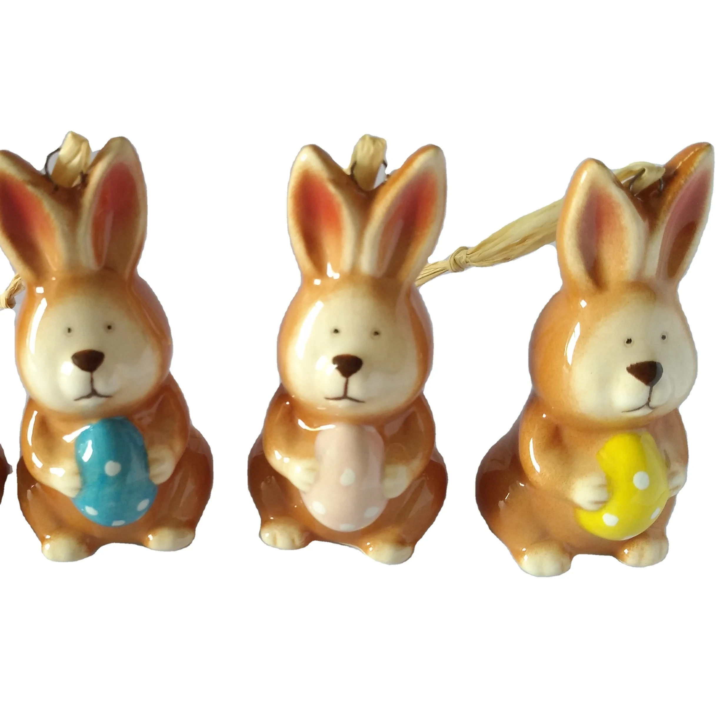 Original representative commercial visual for Wholesale Only Unique Hand Painted Ceramic Easter Bunny Ornament Spring Home Decor Rabbit Hanging Decoration.