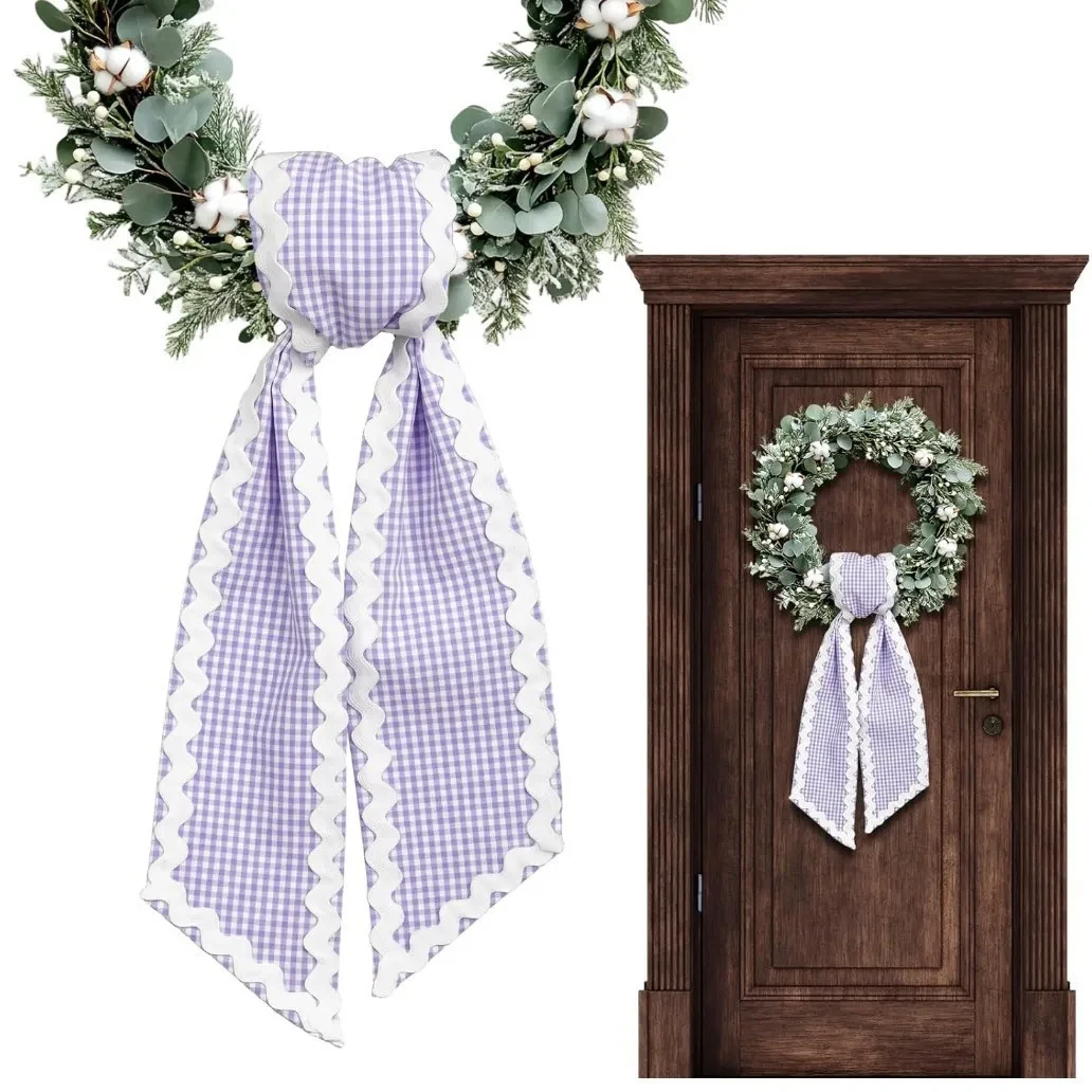 Original representative commercial visual for Polyester Cross-border Christmas Plaid Wavy Garland Wreath Ribbon Bow 9.5x137CM Birthday Party Easter Wedding Outdoor Decoration.