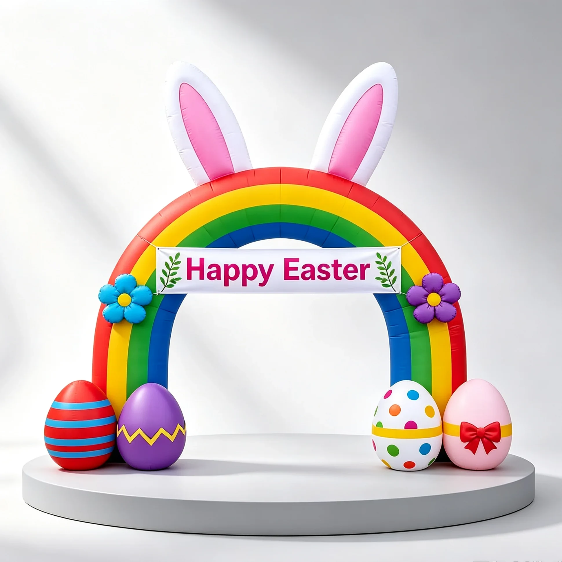 Original representative commercial visual for Colorful Inflatable Easter Bunny Arch Decoration With Egg Ornaments For Garden Lawn Storefront And Holiday Celebration.