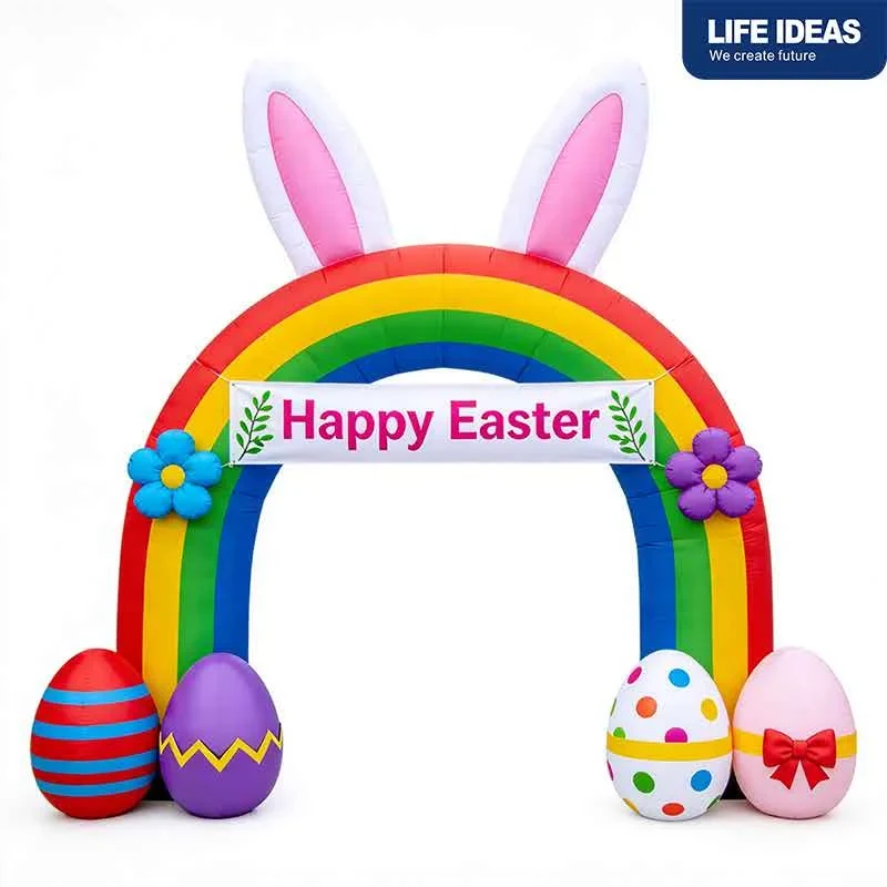 Original representative commercial visual for Colorful Inflatable Easter Bunny Arch Decoration With Egg Ornaments For Garden Lawn Storefront And Holiday Celebration.