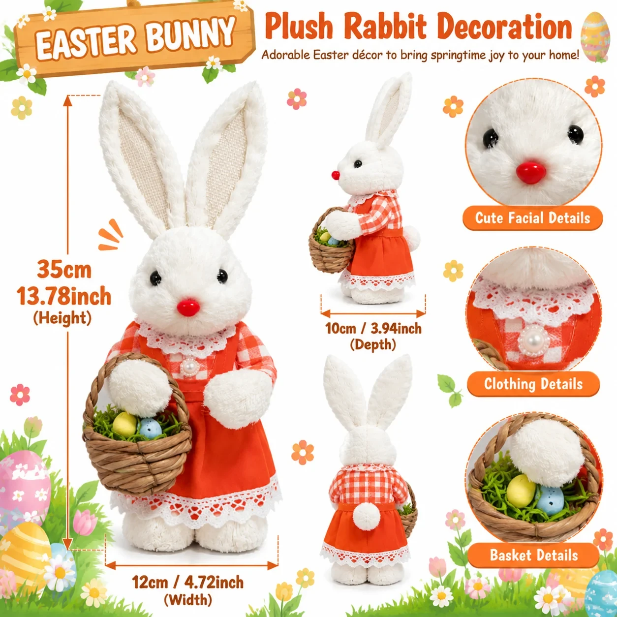 Original representative commercial visual for Pafu Easter Bunny Plush Decoration Spring Rabbit Figurine Holiday Home Tabletop Decor with Carrot Flower Accessory Easter Gift.