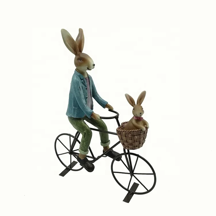 Original representative commercial visual for Top Grace Polyresin Rabbit Metal Bicycle Animals Easter Gifts Garden Decoration.