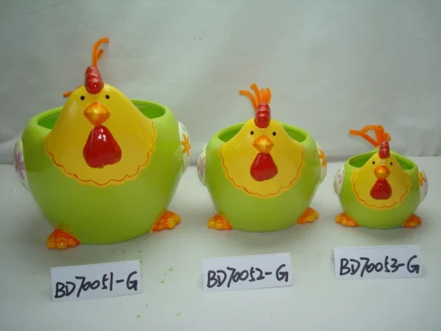 Original representative commercial visual for New Designed Easter Handmade Cute Decorative Ceramic Chickens and Roosters Pot for Garden Decor.